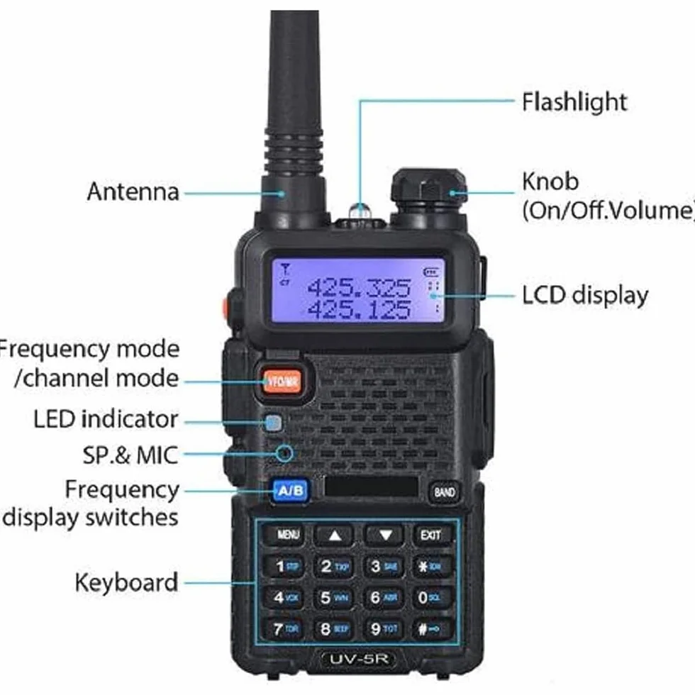 BAOFENG BF UV-5R 8-Watt Dual Band Two-Way Radio VHF UHF Full Kit Black