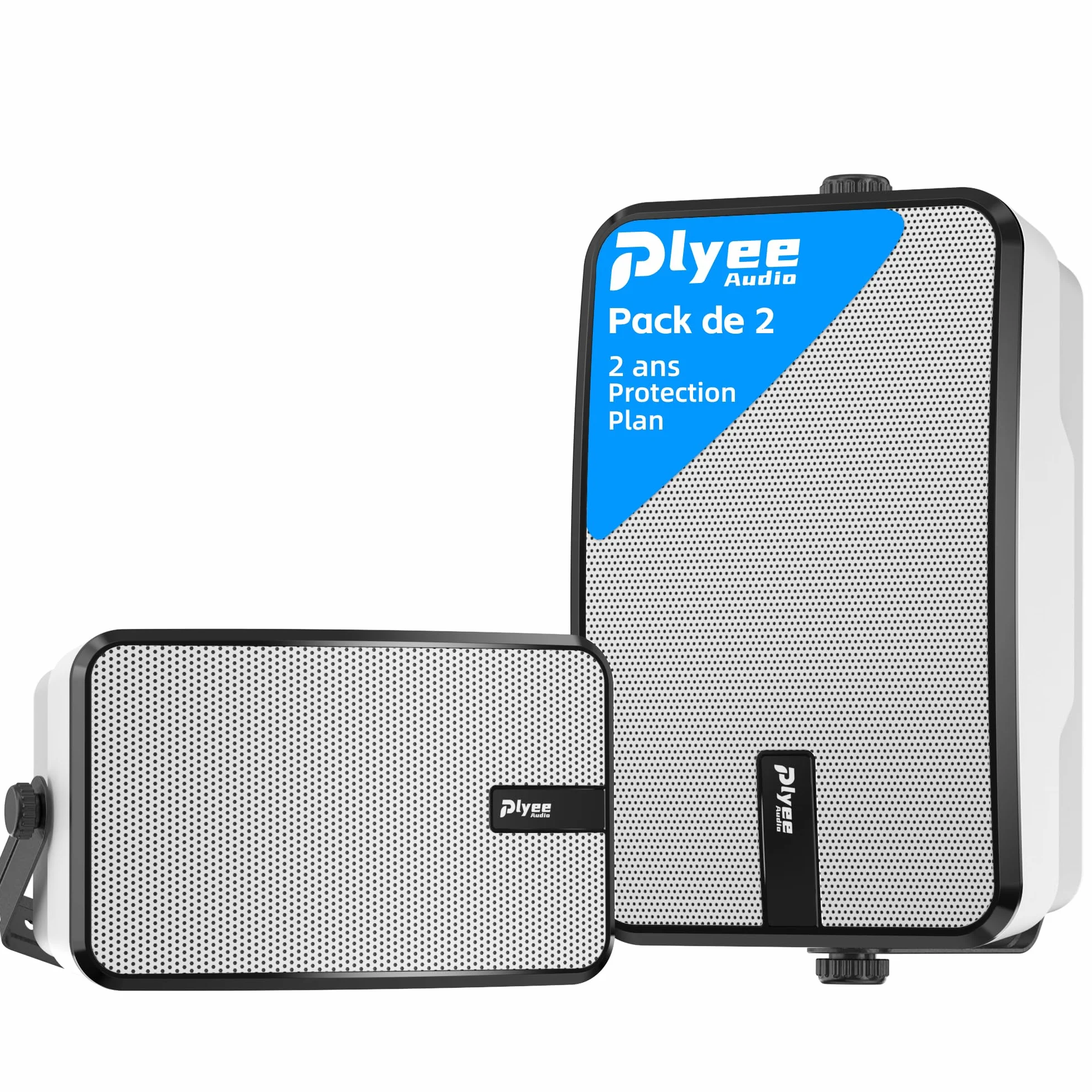 Enceintes Bluetooth Extérieures 400W, Basses Puissantes, Synchronisation sans Fil avec 100 Enceintes, Montage Mural, Paire, Blanc MZ-621