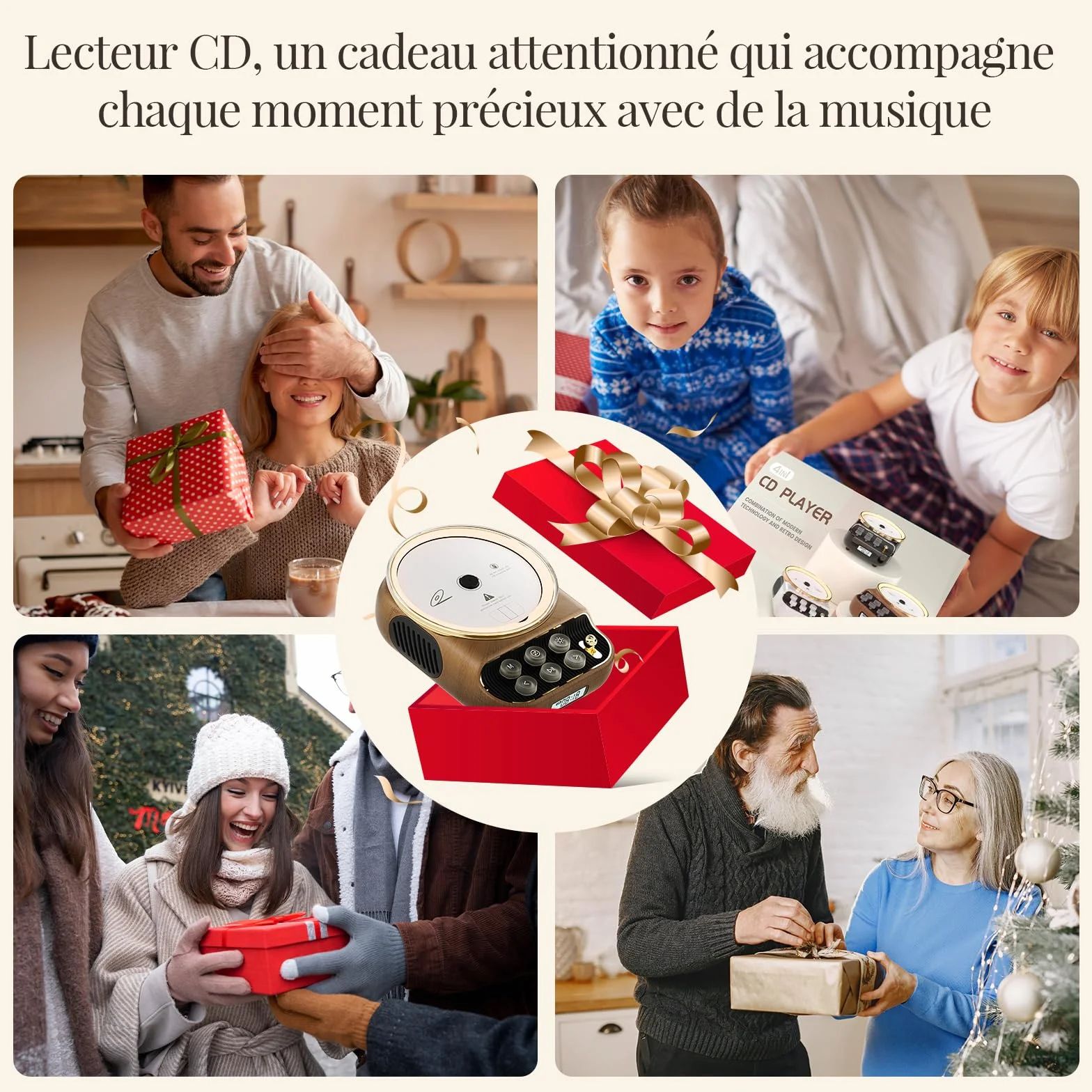 Lecteur de CD Portable Bluetooth 5.3 6-en-1 Rechargeable Radio FM AUX/TF