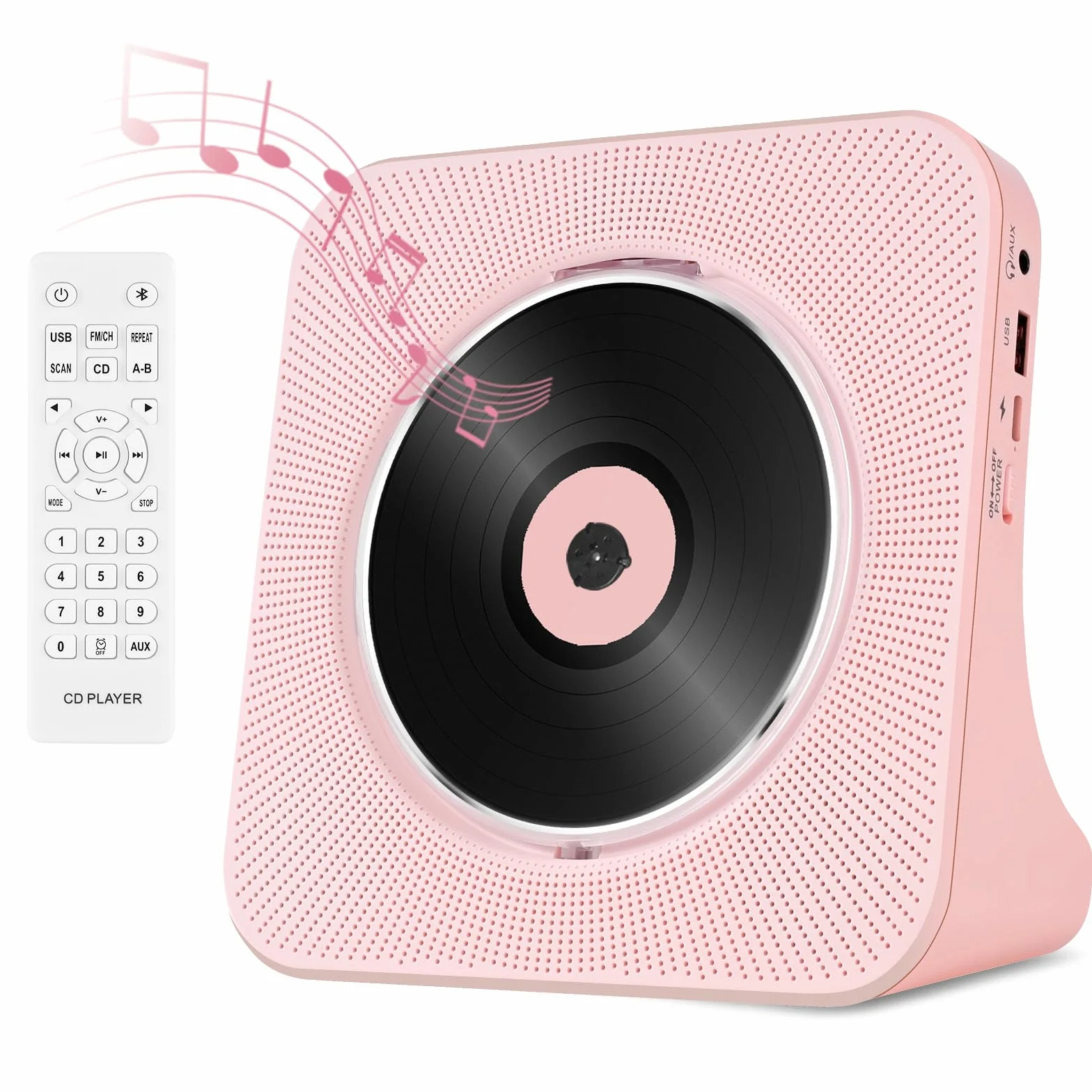 Lecteur CD Bluetooth Portable HiFi avec Télécommande Rose
