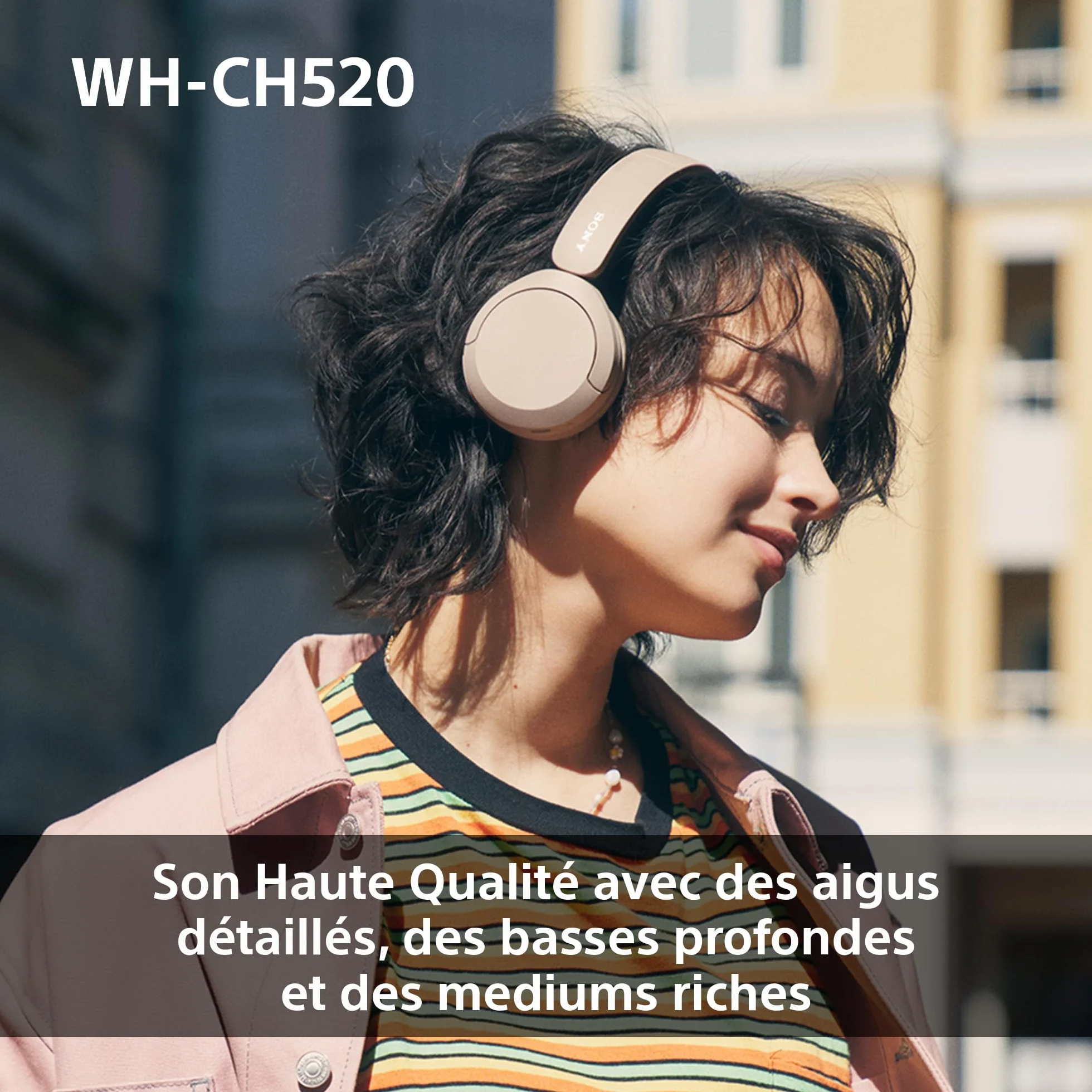 Casque Bluetooth sans Fil Sony WH-CH520, Multipoint, Micro intégré, 50 Heures Autonomie, Charge Rapide, Noir