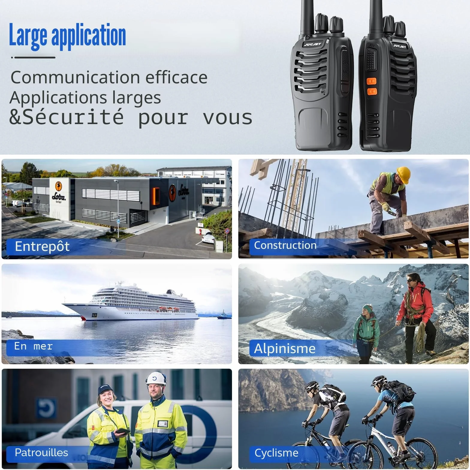 Walkie Talkie PMR446 16 Channel Handheld Radio Built-in LED Torch USB Headset Black 6 Pack