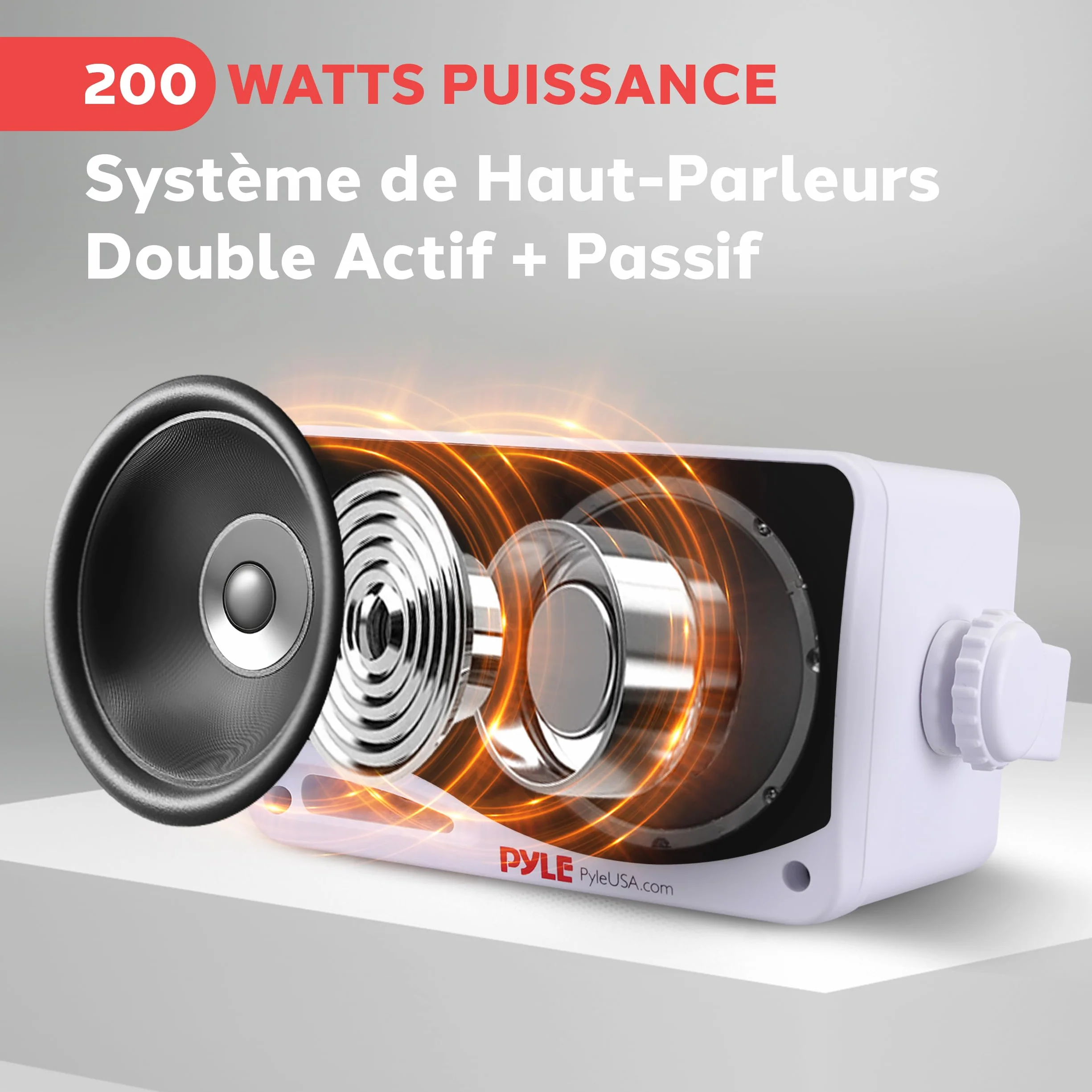 Pyle Enceinte d’Extérieur Bluetooth 200W, Paire d’Enceintes Actifs et Passifs 3 Voies, Blanc