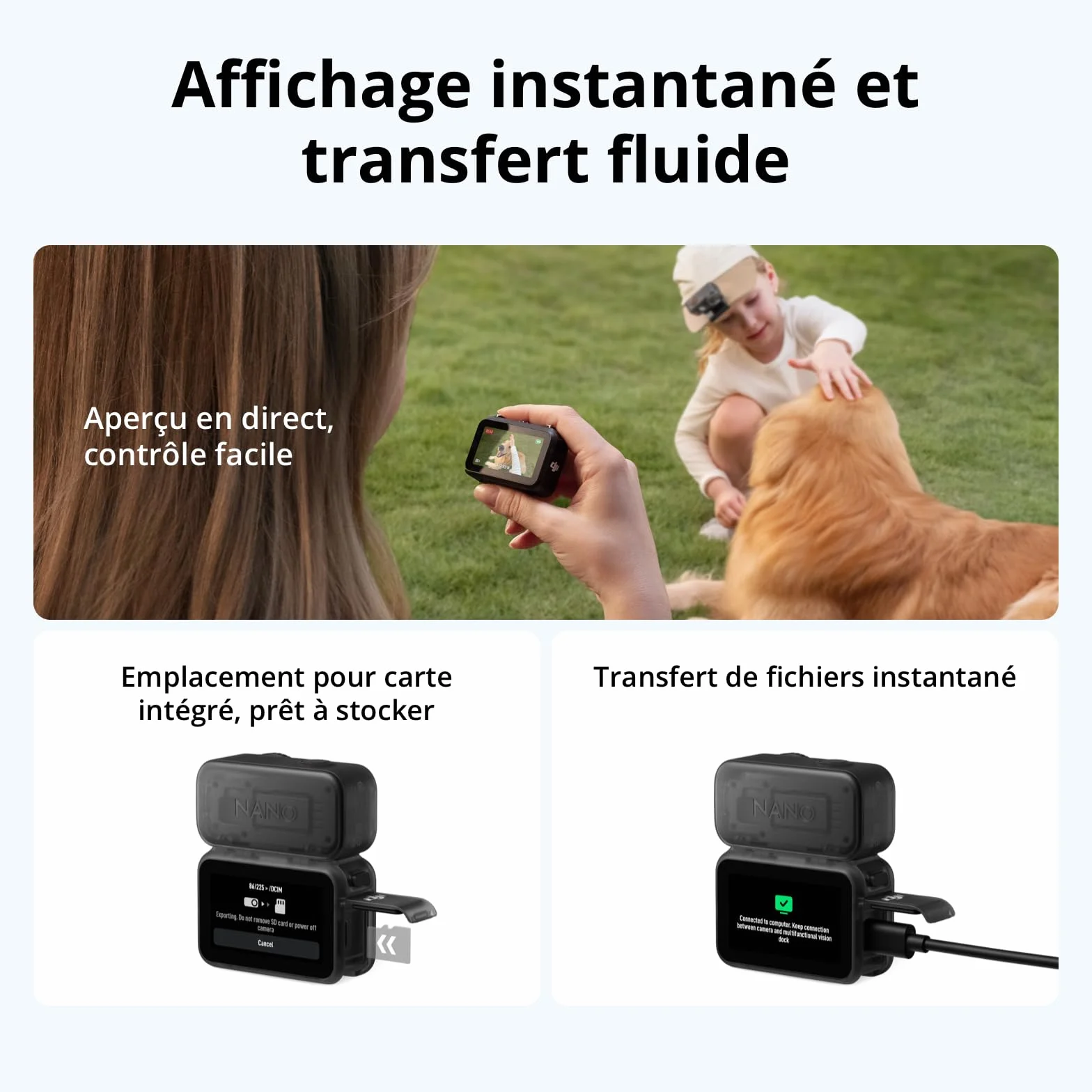 DJI Osmo Nano Bundle Standard 64 Go Caméra Vlog 4K/60 IPS Capteur 1/1,3″ FOV Large 143° 200 Min Enregistrement POV Magnétique 4K