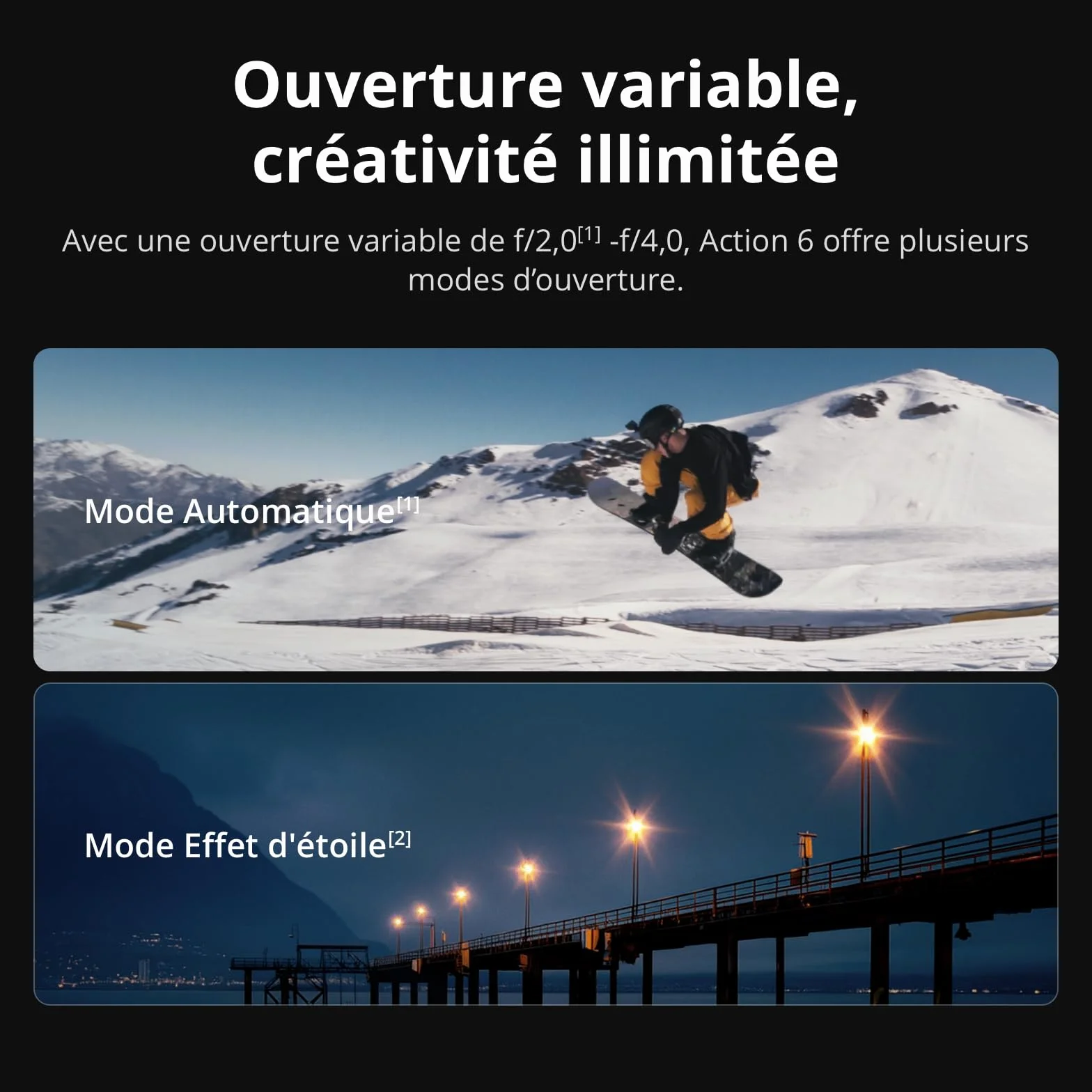 DJI Osmo Action 6 caméra d’action sous-marine 8K stockage 50 Go ouverture variable f/2,0 à f/4,0 deux batteries
