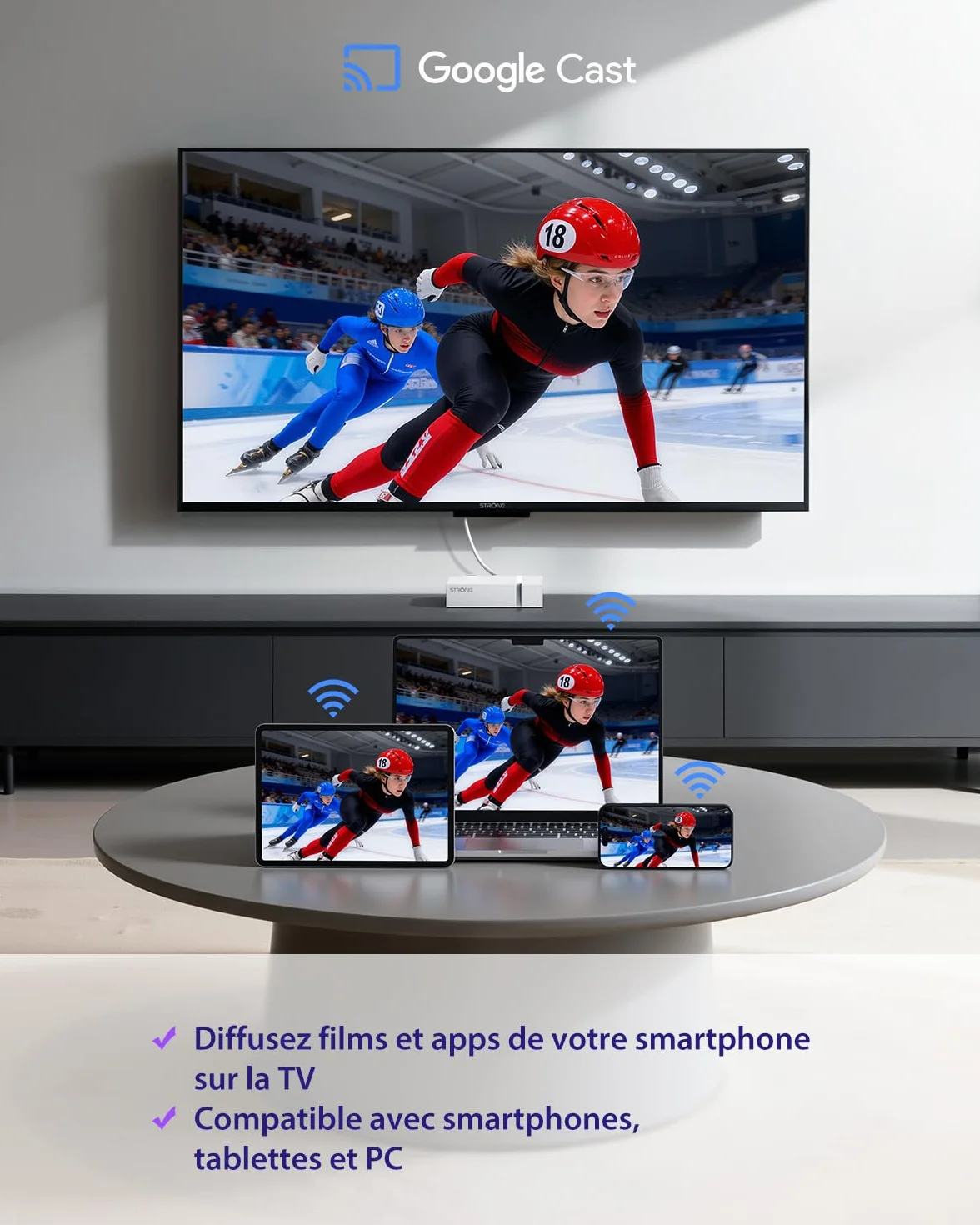 STRONG Leap-S3+V2 Streaming Box Google TV 4K UHD Ethernet 2GB RAM 16GB WiFi 5 HDR10+ Dolby Audio Dolby Vision Blanche