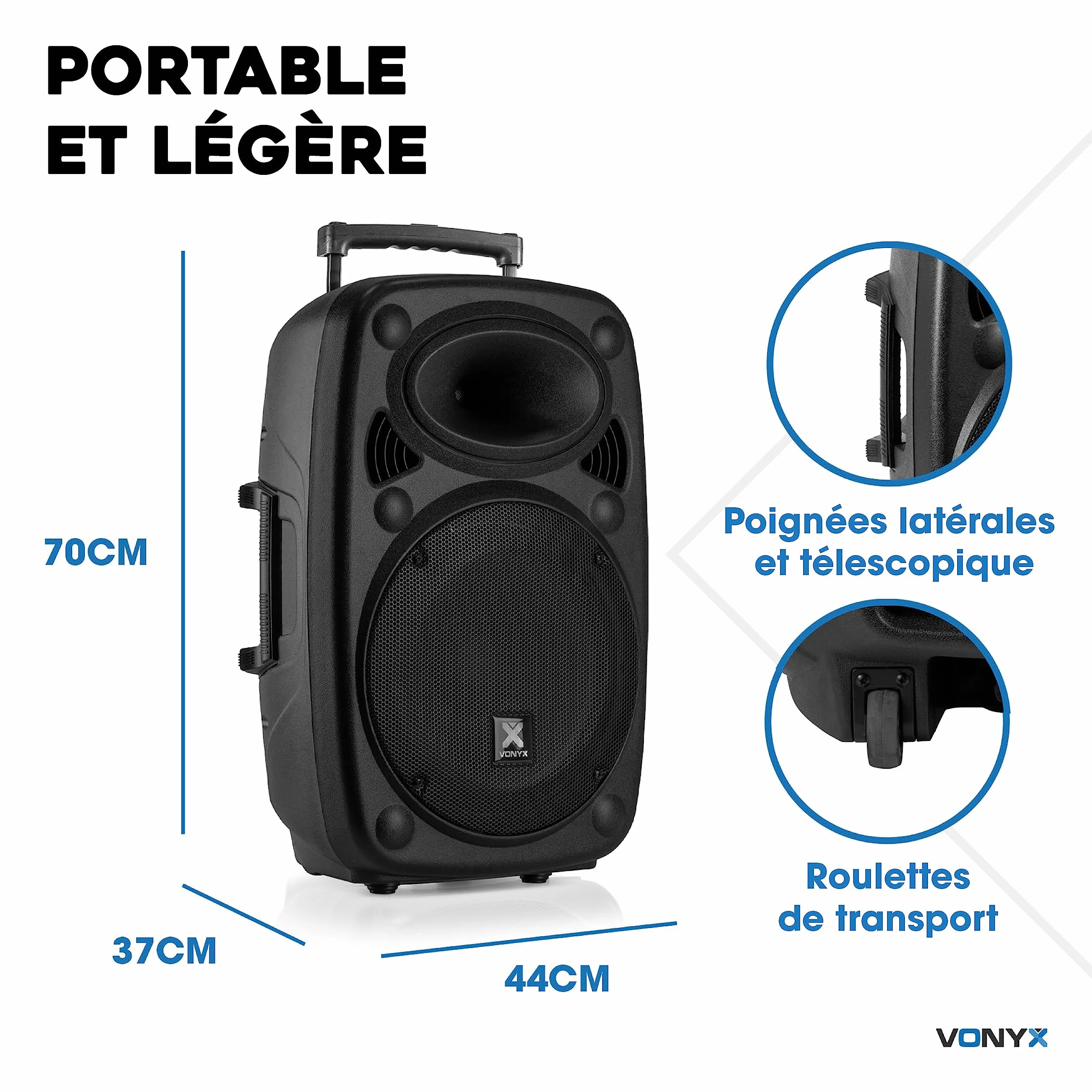 Vonyx Verve46 Enceinte Sono Portable 1000W Bluetooth 2 Micros UHF