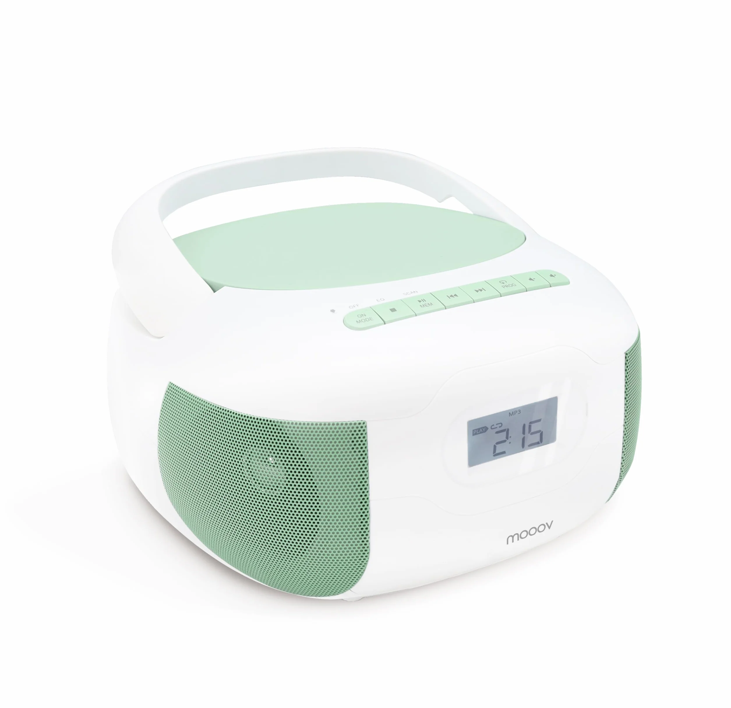 MOOOV Lecteur CD Radio FM Portable Bluetooth Boombox Stéréo MP3 USB AUX Micro-SD Vert