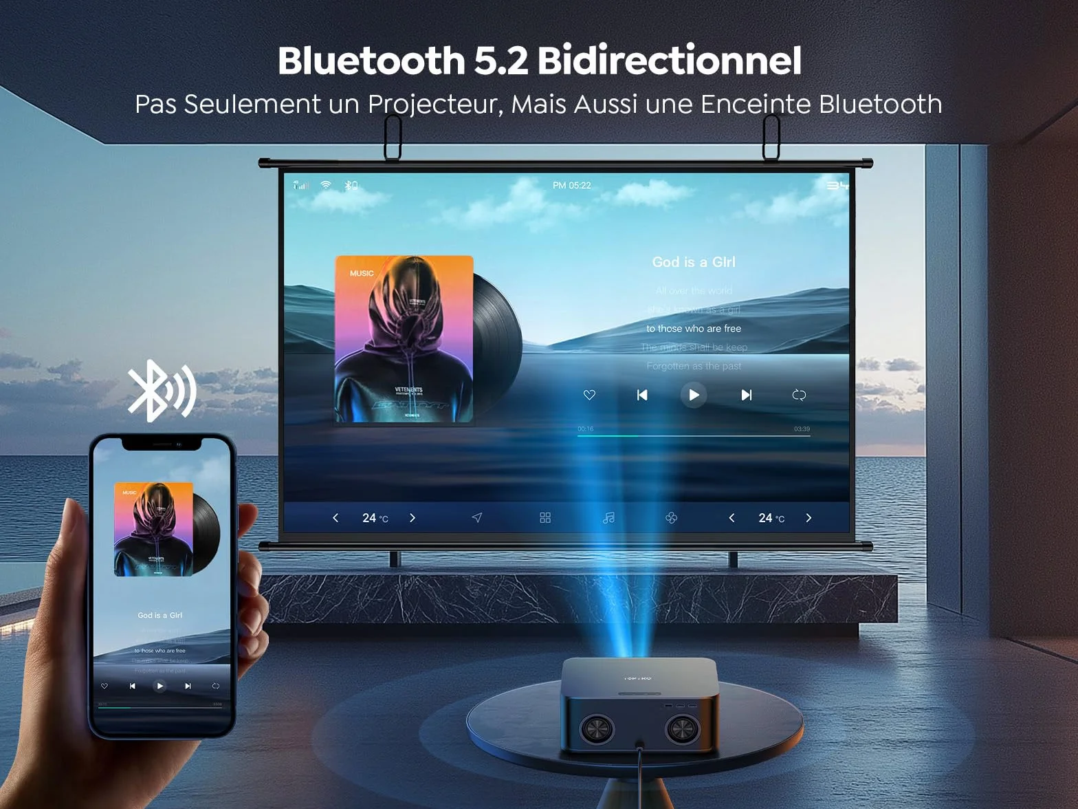 TOPTRO Vidéoprojecteur 4K Dolby 36W, AI Auto Focus/Keystone, WiFi6 Bluetooth FHD 1080P, 2x18W Haut-Parleurs, 1600 ANSI Compatible Netflix