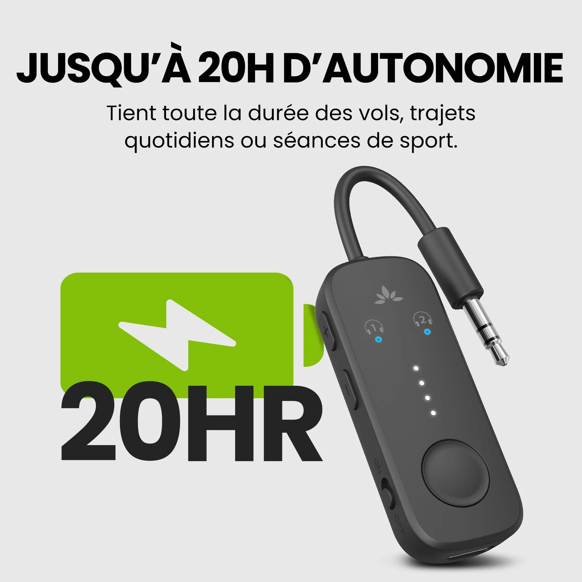 Avantree Relay Adaptateur Bluetooth 5.3 Avion Qualcomm aptX Adaptive 20H Autonomie Emetteur Audio sans Fil 3,5mm