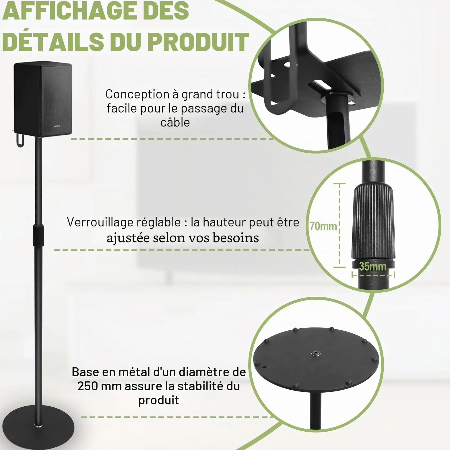 Supports d'enceintes Gekufa compatibles Samsung Sony, hauteur réglable 73,7-139,7 cm, pour haut-parleurs jusqu'à 5 kg