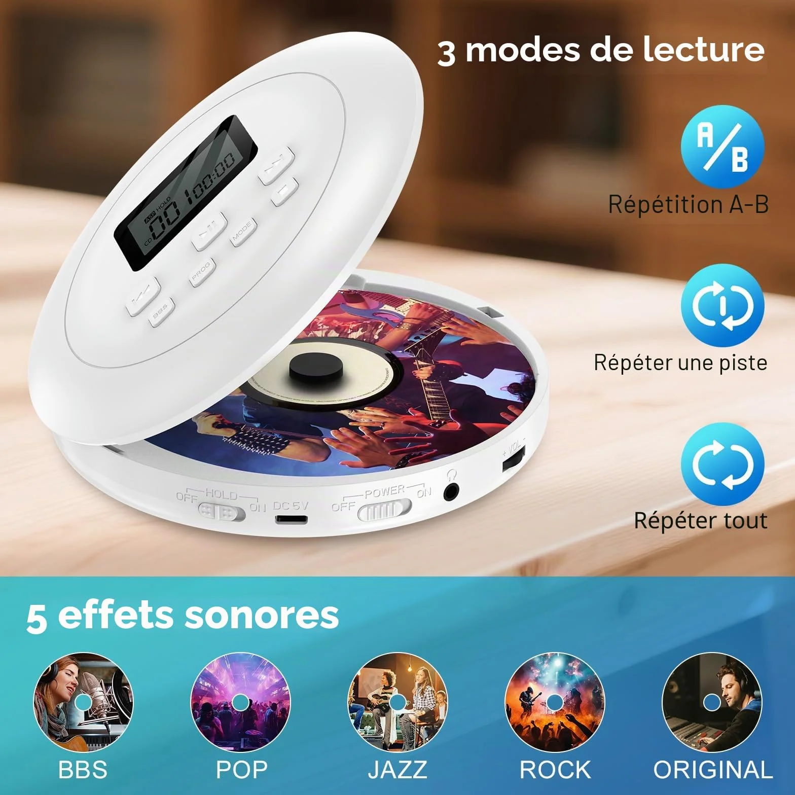 Lecteur Portable HiFi Écran LCD Anti-Glisse Protection Memoriale Voiture