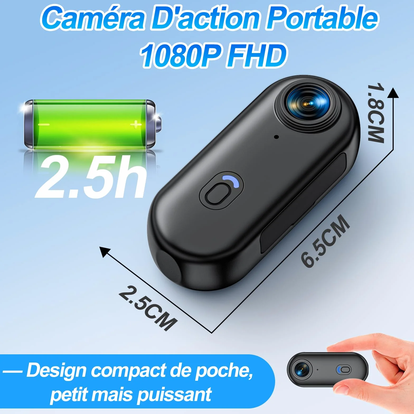 Caméra Sport WiFi Étanche 30m 1080P HD Moto 360 Objectif Grand Angle 150° Dashcam Moto Mini