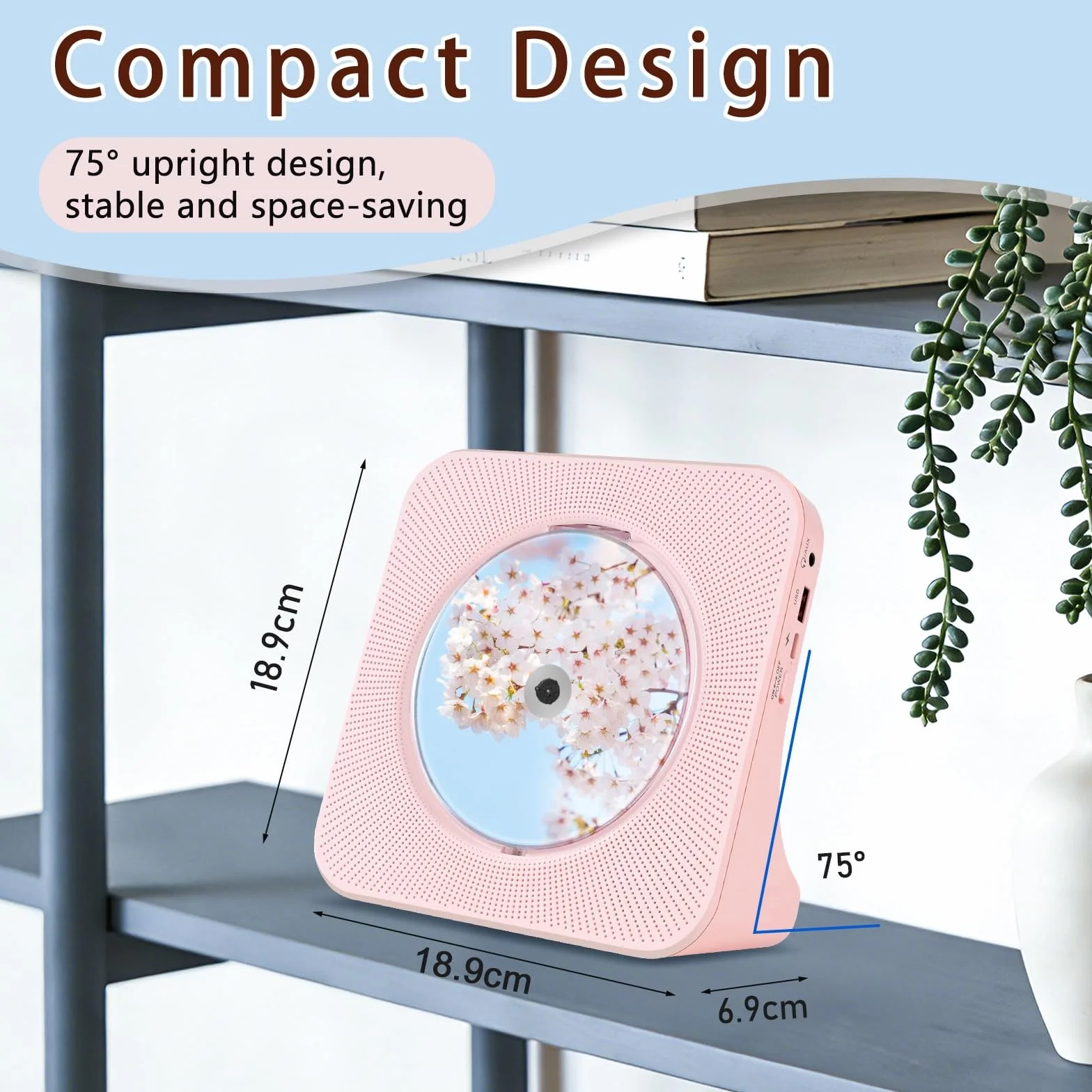 Lecteur CD Bluetooth Portable HiFi avec Télécommande Rose