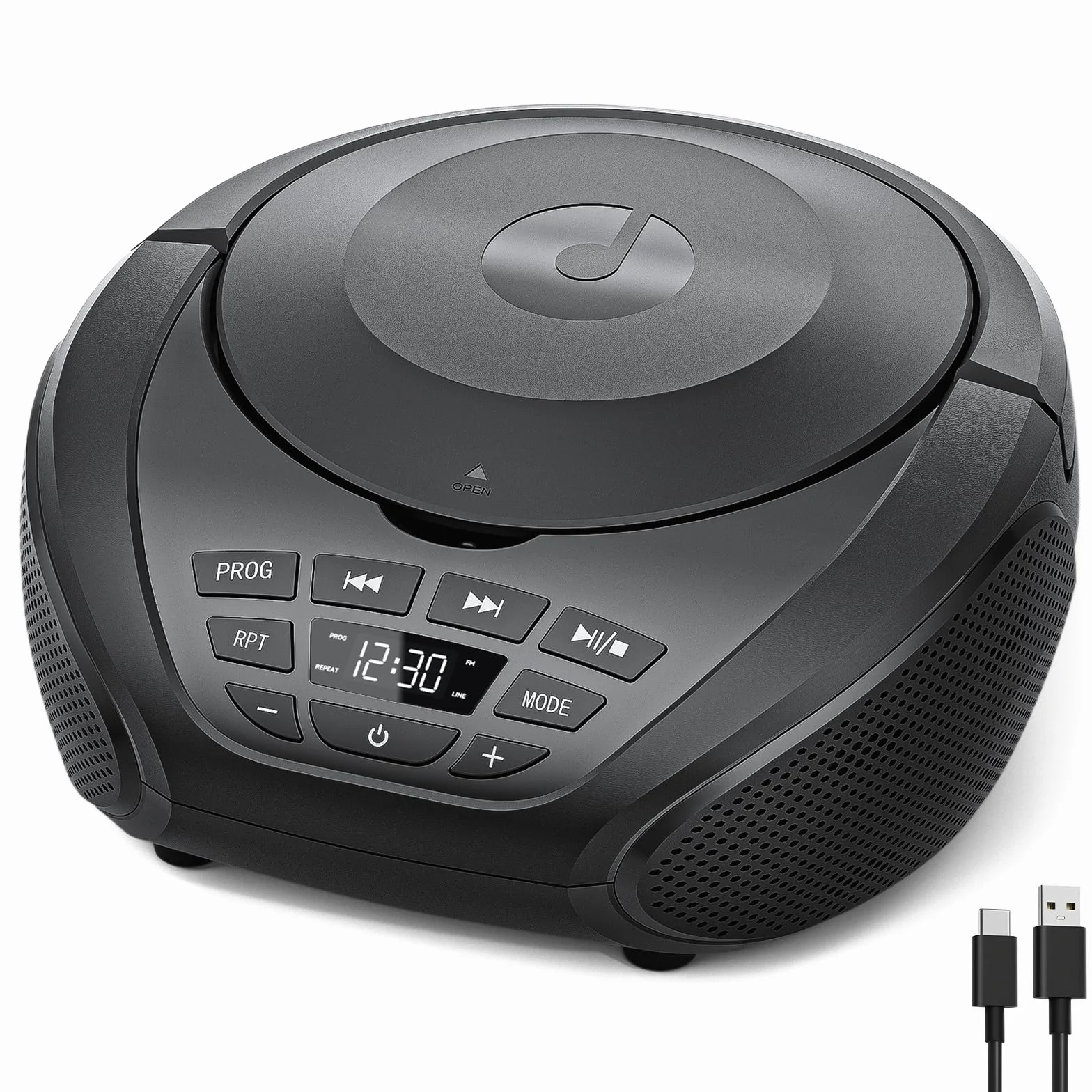 Gueray Lecteur CD Portable Boombox Radio FM Haut-parleurs Entrée AUX Prise Casque Lecture Prog