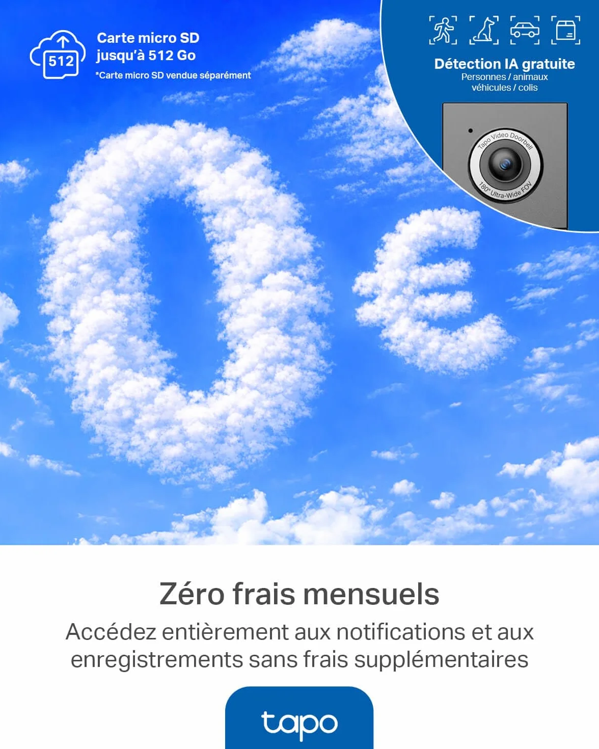 Tapo D235 Sonnette sans Fil avec Caméra 2K+ 5MP IP66 Étanche 180° Vision Ultra-Large Vision Nocturne Couleur Audio Bidirectionnel Détection AI