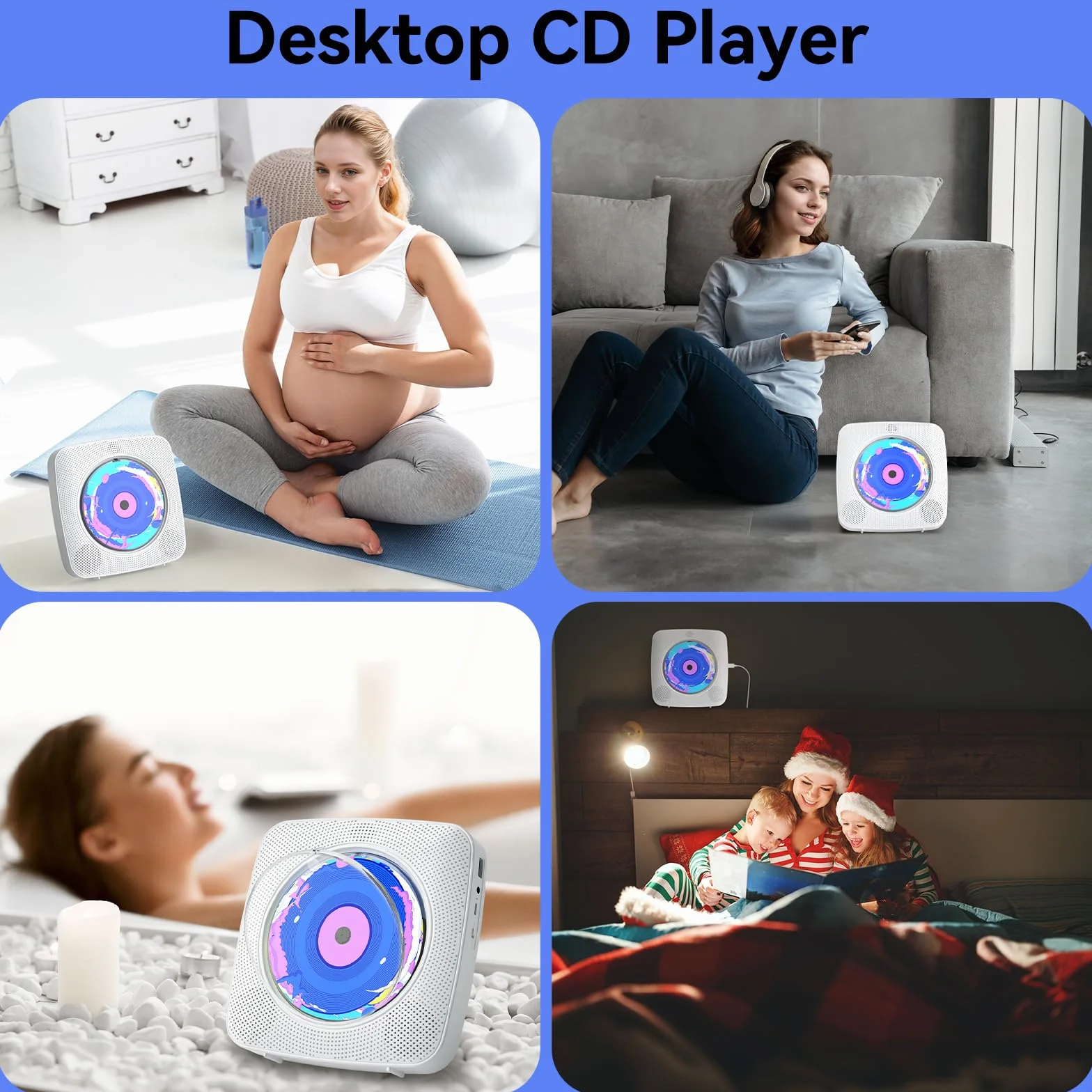 Lecteur CD Portable Bluetooth Kegaudio avec Radio, Télécommande, USB, AUX 3,5 mm Blanc