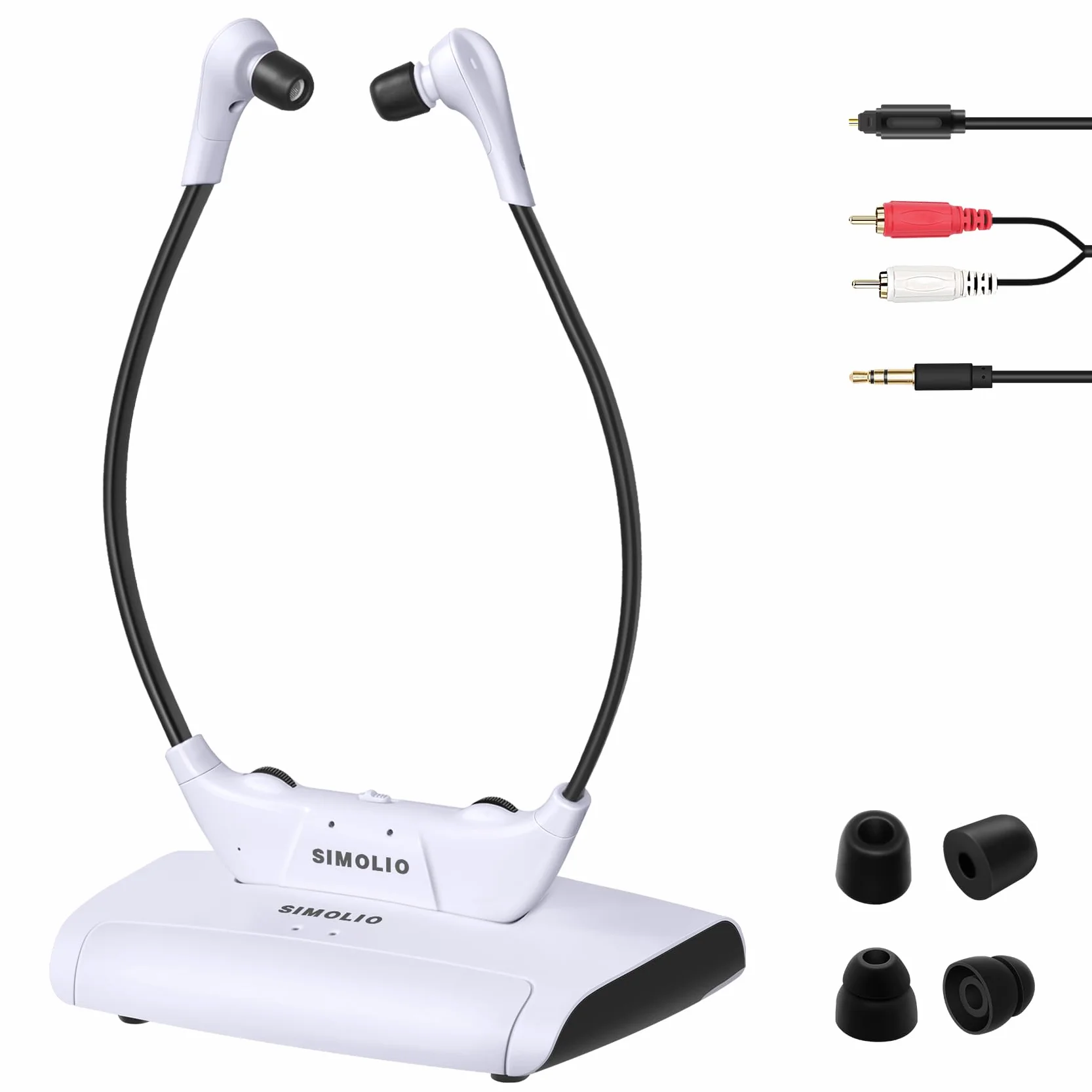 SIMOLIO SM-823D Pro Casque TV sans Fil Optique avec Balance G/D, Contrôle Volume Amélioré, Ambient Mode, Batterie Rechargeable