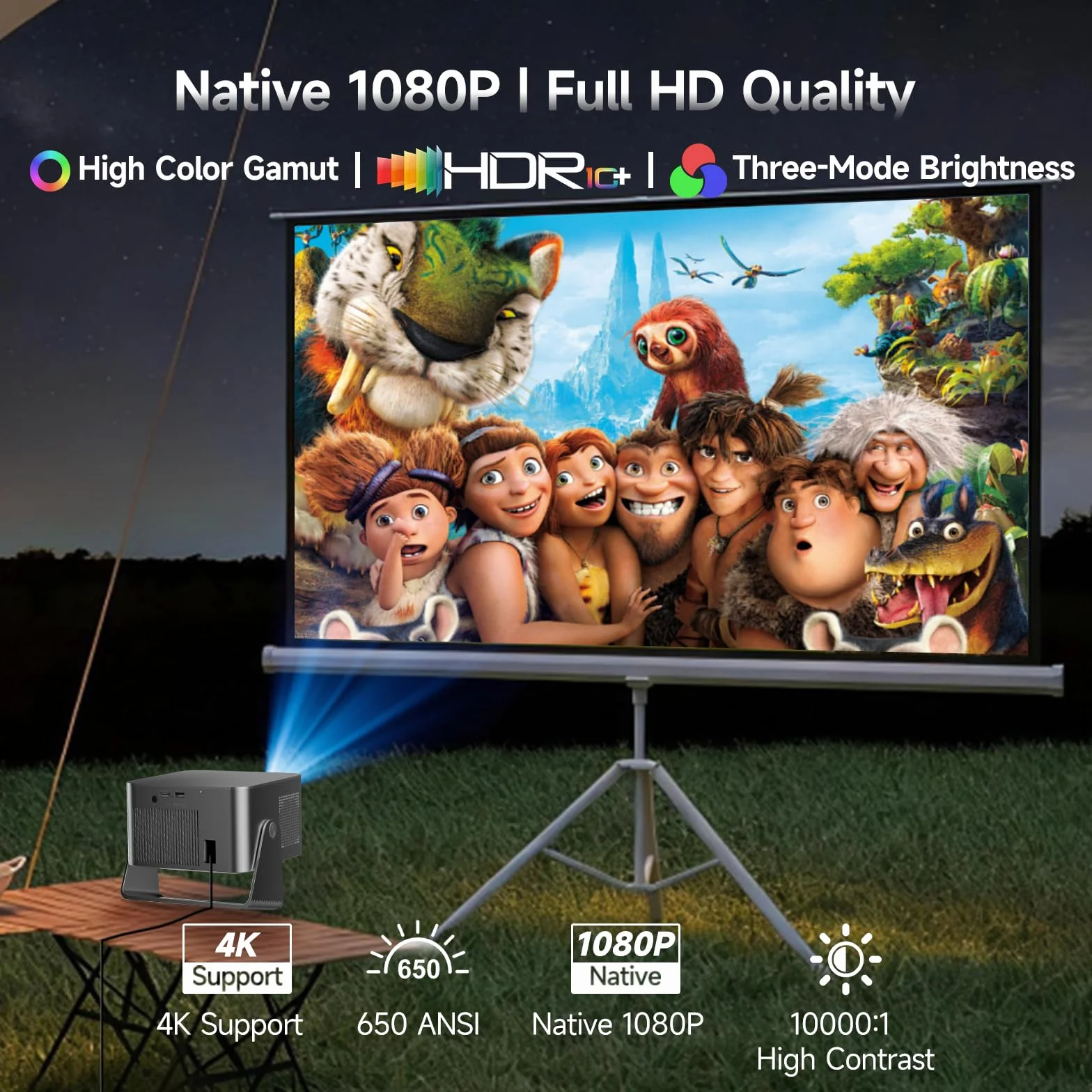 Videoprojecteur 4K HY350GT, 650 ANSI, Autofocus, Correction Trapézoïdale Automatique, 15W Dolby Audio, WiFi 5, BT5.1