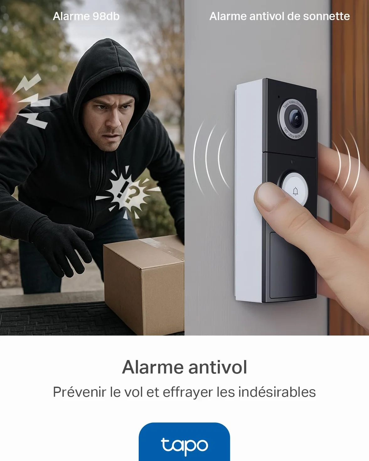 Tapo D235 Sonnette sans Fil avec Caméra 2K+ 5MP IP66 Étanche 180° Vision Ultra-Large Vision Nocturne Couleur Audio Bidirectionnel Détection AI