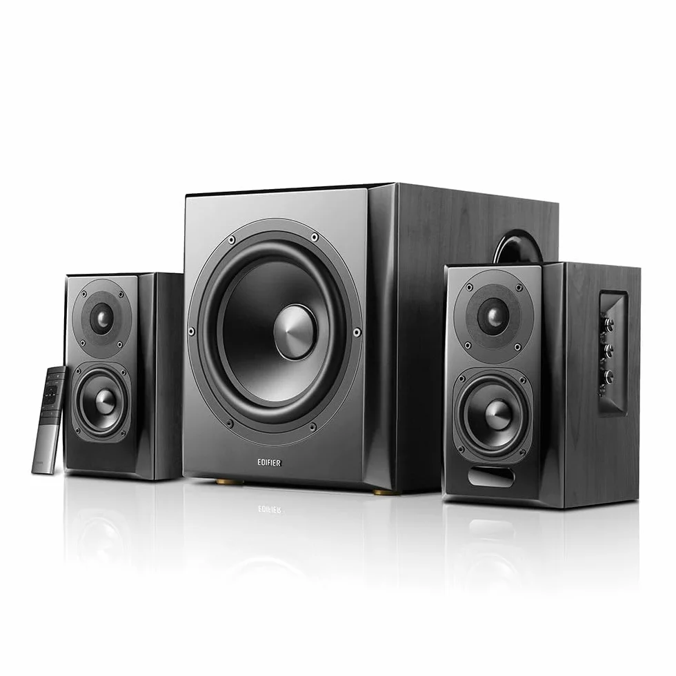 Edifier S351Db Système Audio 150 W Ensemble Stéréo 2.1 Caisson 8" Bluetooth 5.1 aptX DSP DRc Entrées optique coaxiale RCA