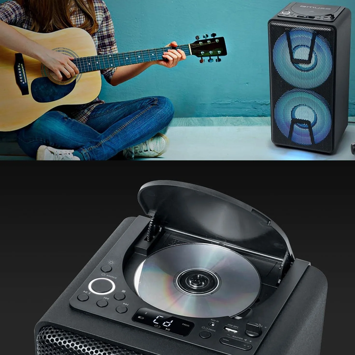 Enceinte autonome à LED Party box portable avec lecteur CD 150W BT CD AUX USB