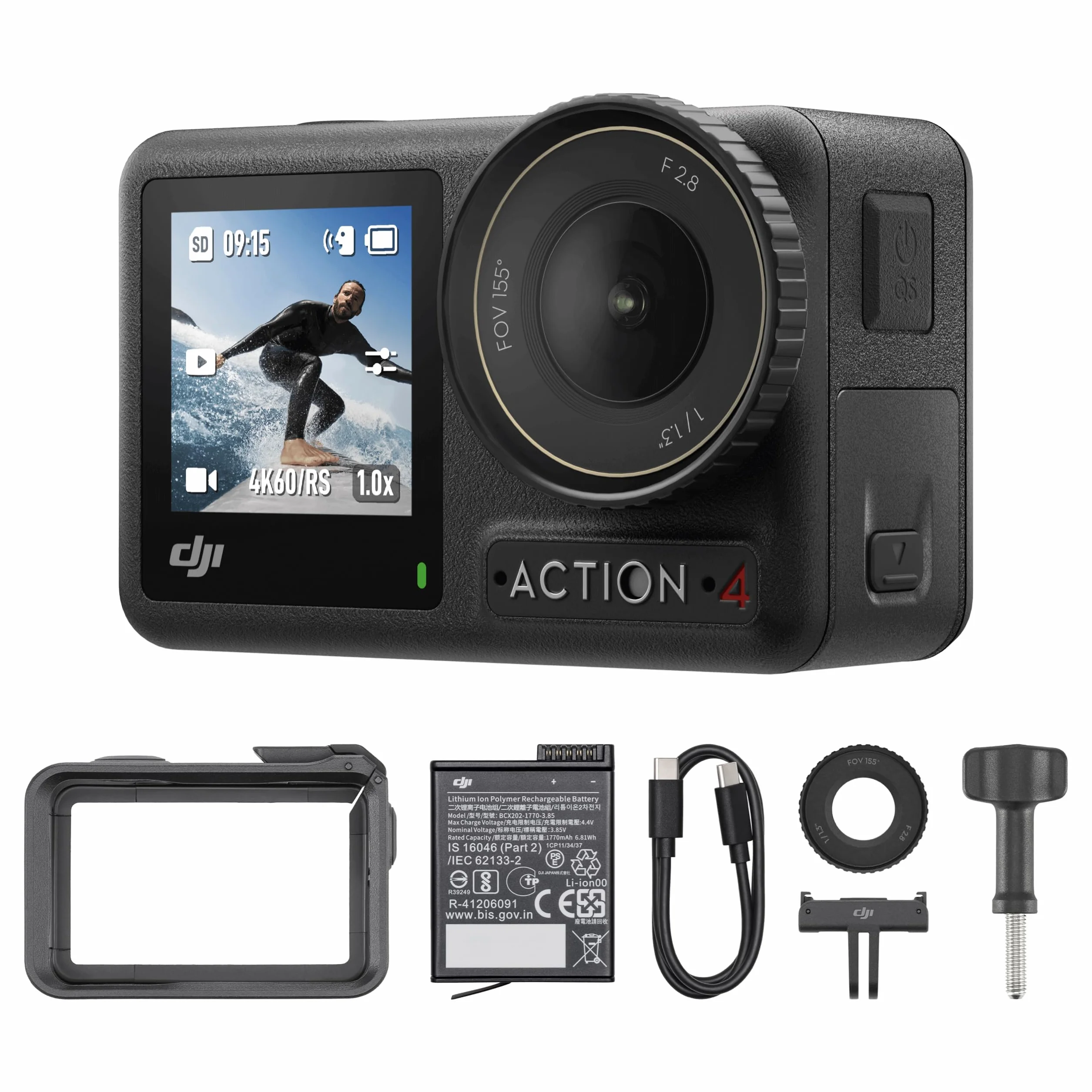 DJI Osmo Action 4 Essentiel Caméra d’Action étanche 4K/120 IPS capteur 1/1,3 Pouce D-Log M 10 Bits Batterie 1 770 mAh