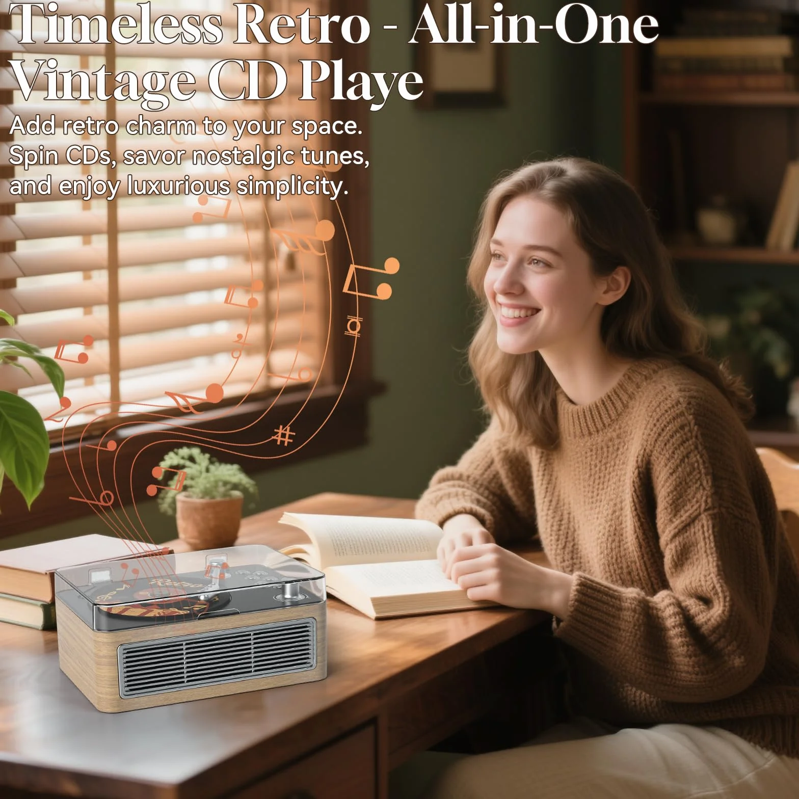 Lecteur CD Portable Bluetooth Rétro avec Batterie 3600 mAh Radio Télécommande Chêne