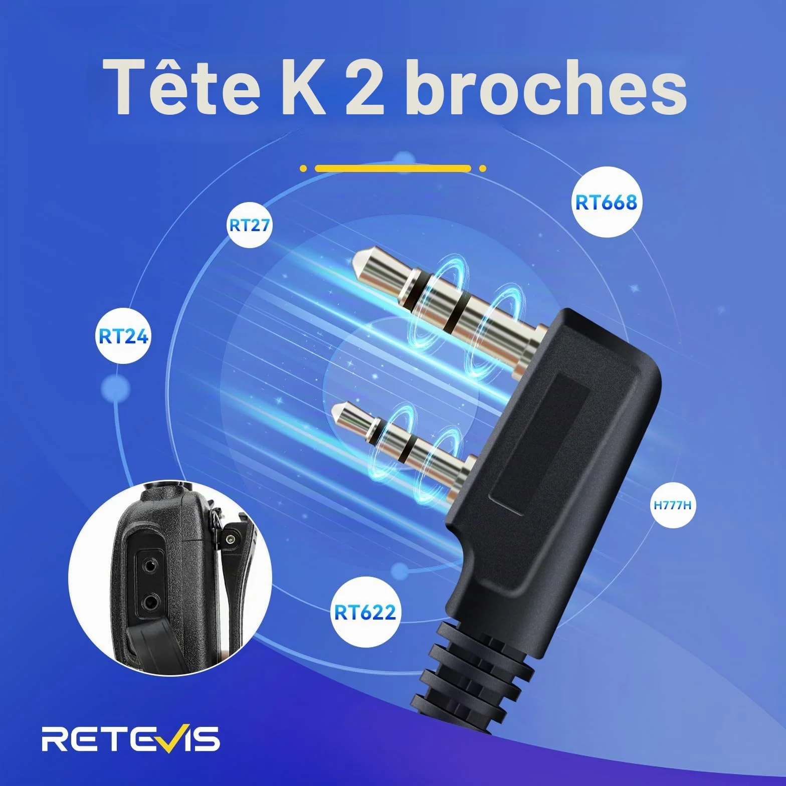Retevis Lot de 10 écouteurs sans Fil à 2 Broches Compatible Talkie Walkie RT24 RT27 RT22 Baofeng BF-88E Kenwood