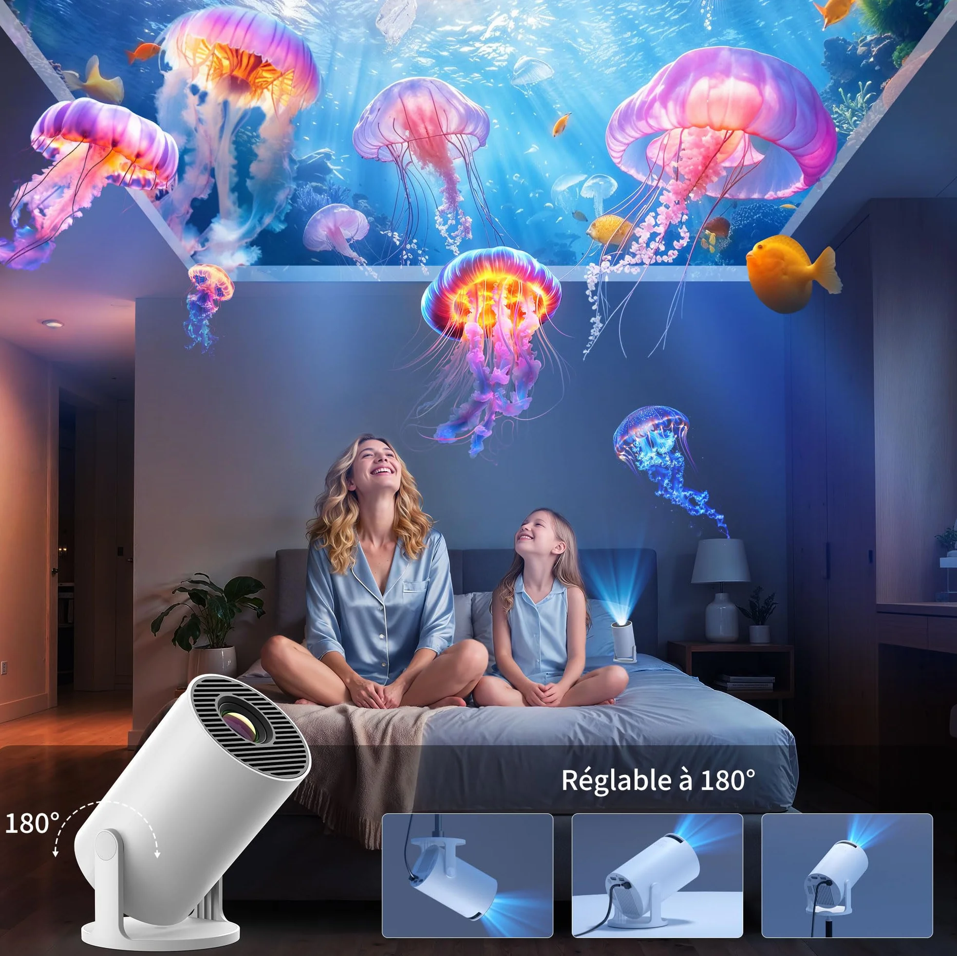 Vidéoprojecteur Mini Projector WiFi 6 Bluetooth 5.4 Android 14.0 4K Portable 18000 Lumens Auto Keystone HDMI