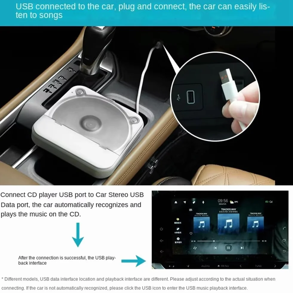 Lecteur CD universel externe pour voiture avec câble AUX USB
