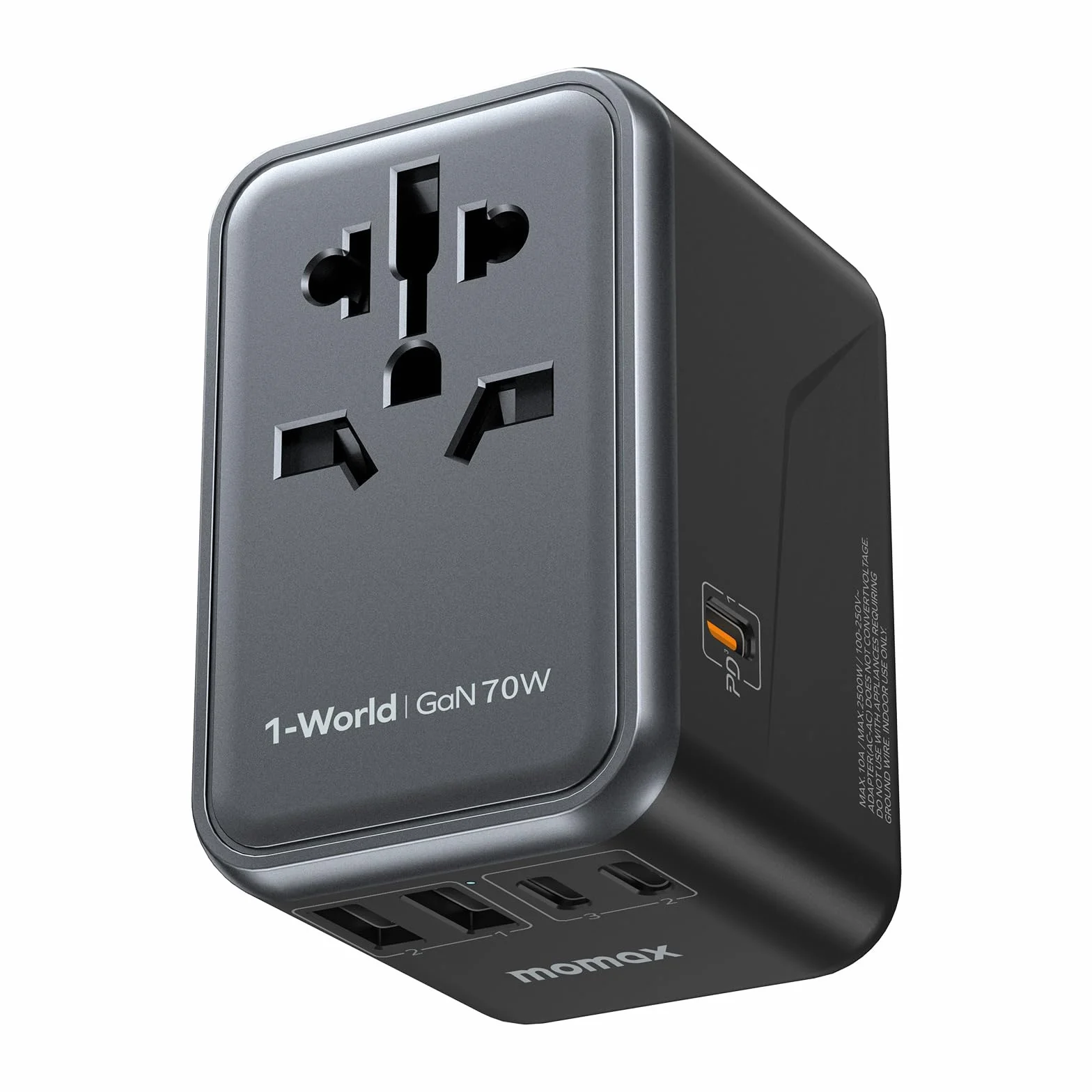 MOMAX Adaptateur Prise Universelle GaN 70 W 3 USB C 2 USB A Voyage France UK Irlande USA Canada Australie Chine Japon Thaïlande