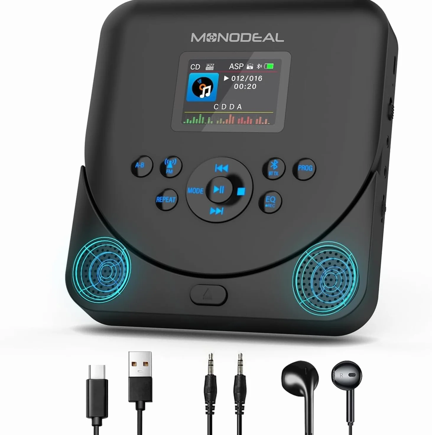 Lecteur CD Portable avec Écran TFT Bluetooth Rechargeable pour Voiture