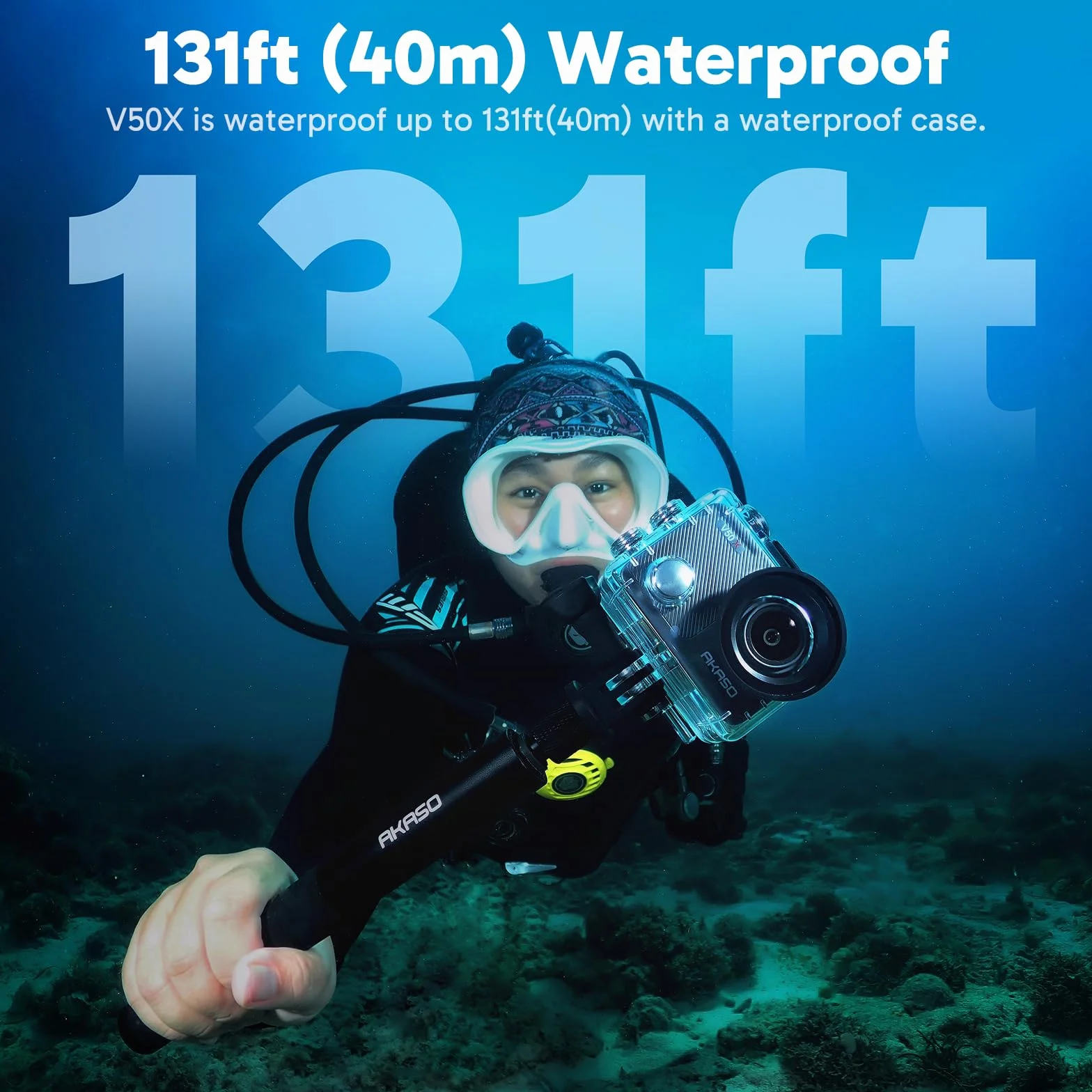 AKASO V50X Caméra Sport 4K Etanche WiFi Action Cam Ultra HD 30fps 131 Pieds sous Marine 2 Batteries Kit Accessoires