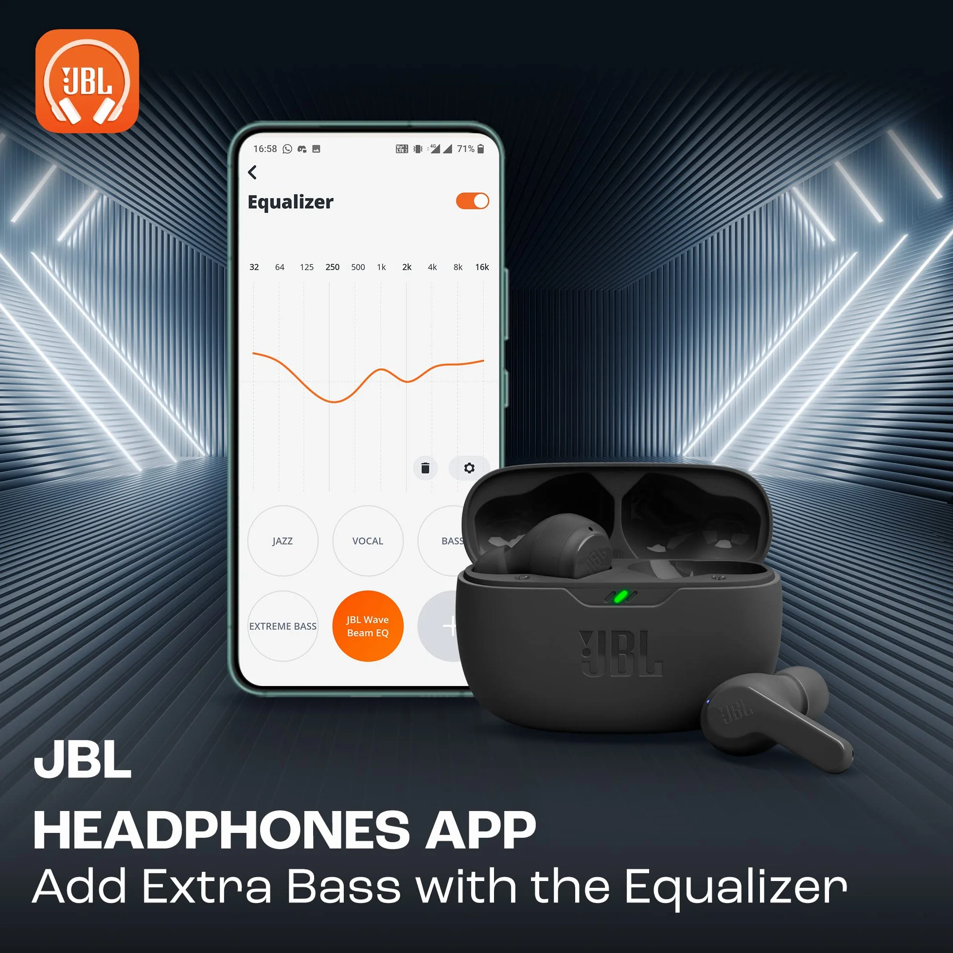 JBL Wave Beam Écouteurs Intra-Auriculaires sans Fil IP54 IPX2 Autonomie 32h Noir