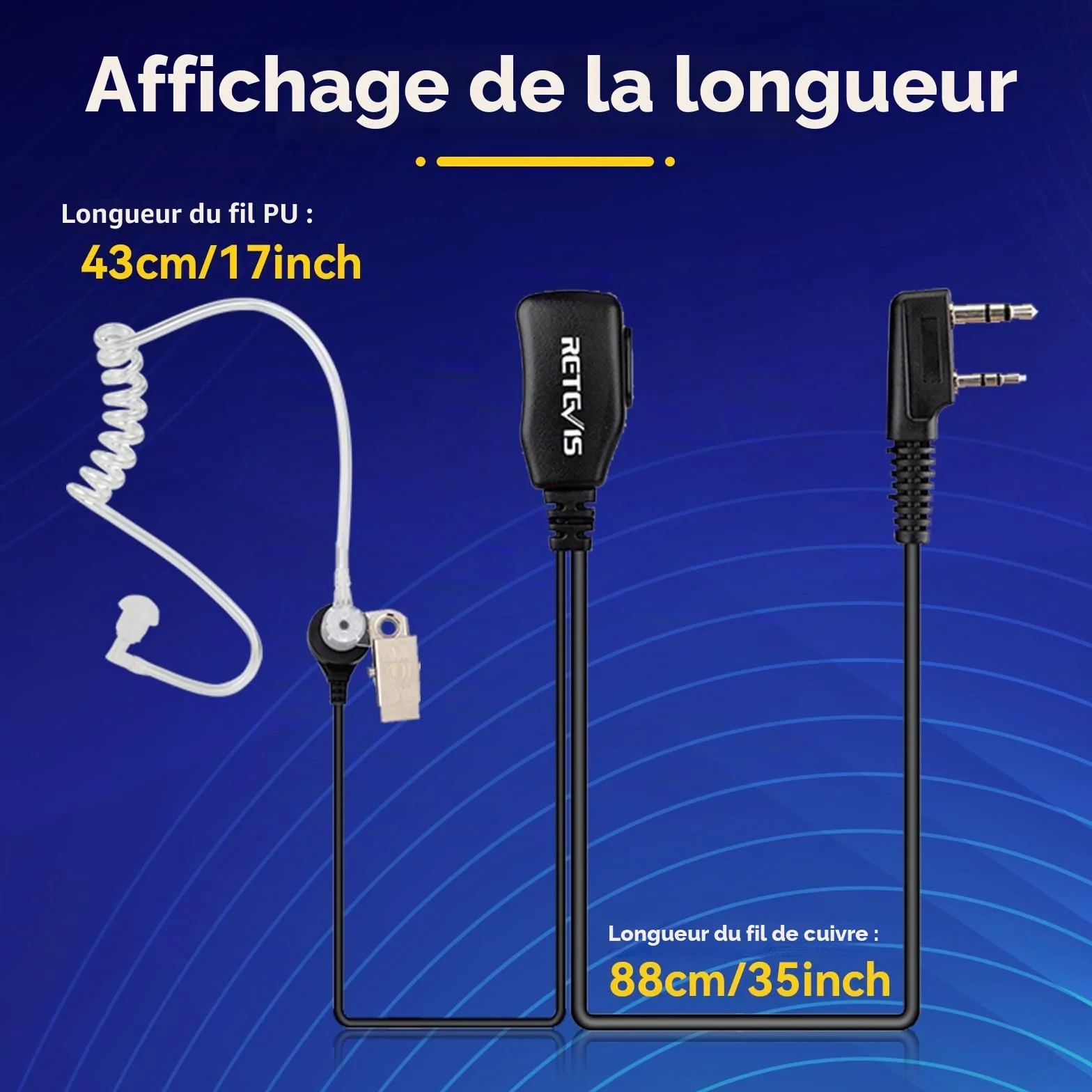 Retevis Lot de 10 écouteurs sans Fil à 2 Broches Compatible Talkie Walkie RT24 RT27 RT22 Baofeng BF-88E Kenwood
