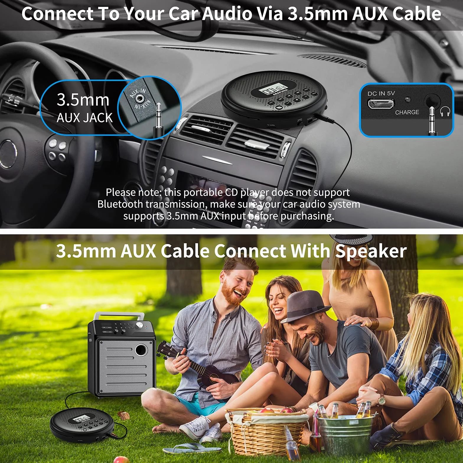 Lecteur CD Portable Arafuna avec Batterie Lithium 1400 mAh, Protection Anti-Saut, Casque et câble AUX