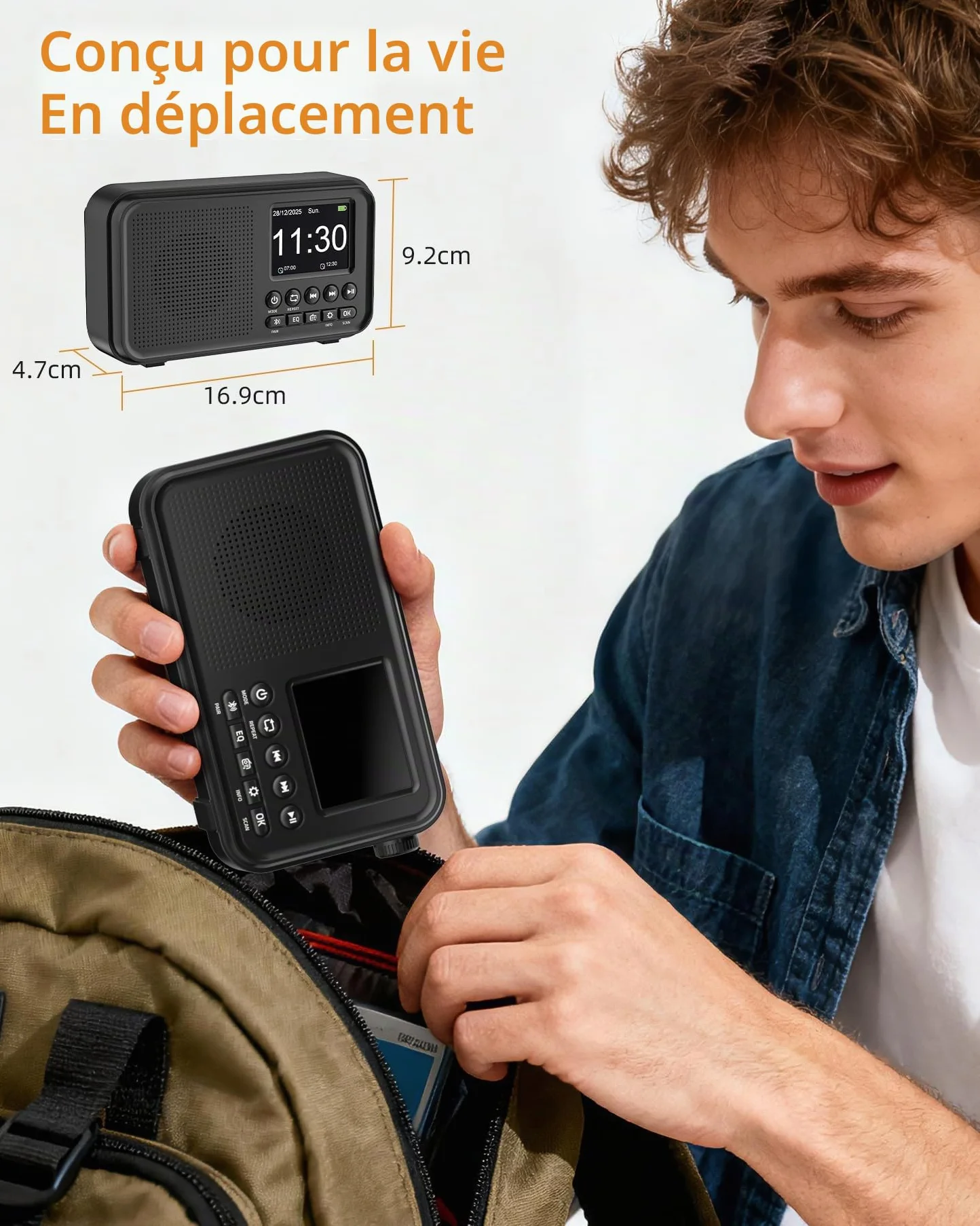 Mesqool Radio Numérique DAB/FM Bluetooth, Batterie 3000mAh, Type-C, 40 Stations FM et DAB Préréglées, Double Alarme