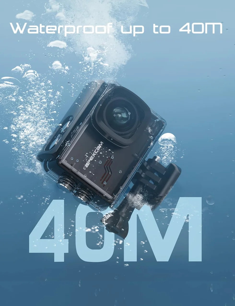 Apexcam Caméra Sport 4K 60FPS 64MP Étanche 40M Action Cam WiFi avec Micro SD 64GB Écran Tactile Stabilisateur EIS M80