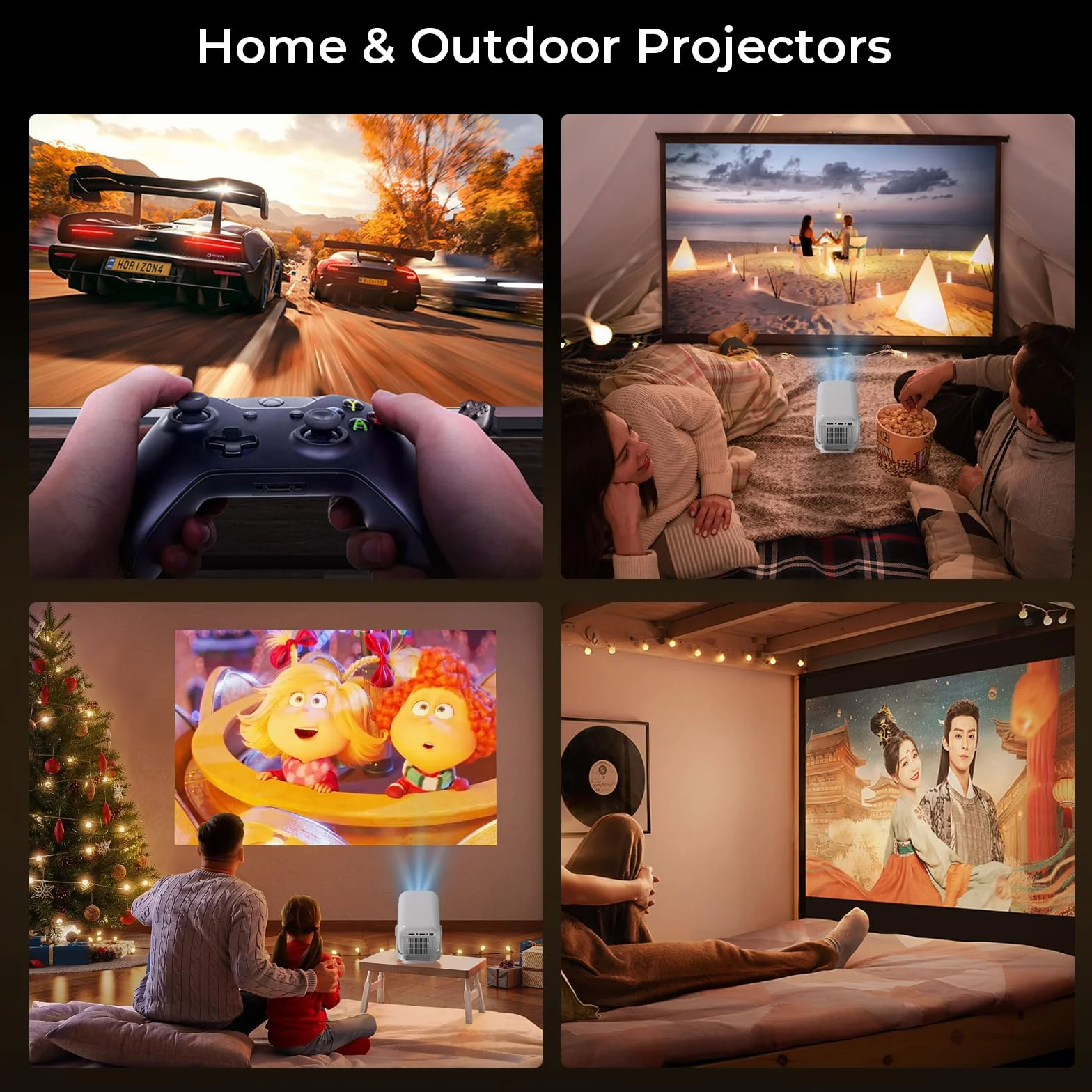 LYNCAST N300 Mini Projector FHD 1080P Natif 4K Supportée Android 13 Bluetooth 5.4 WiFi 6 Auto Keystone