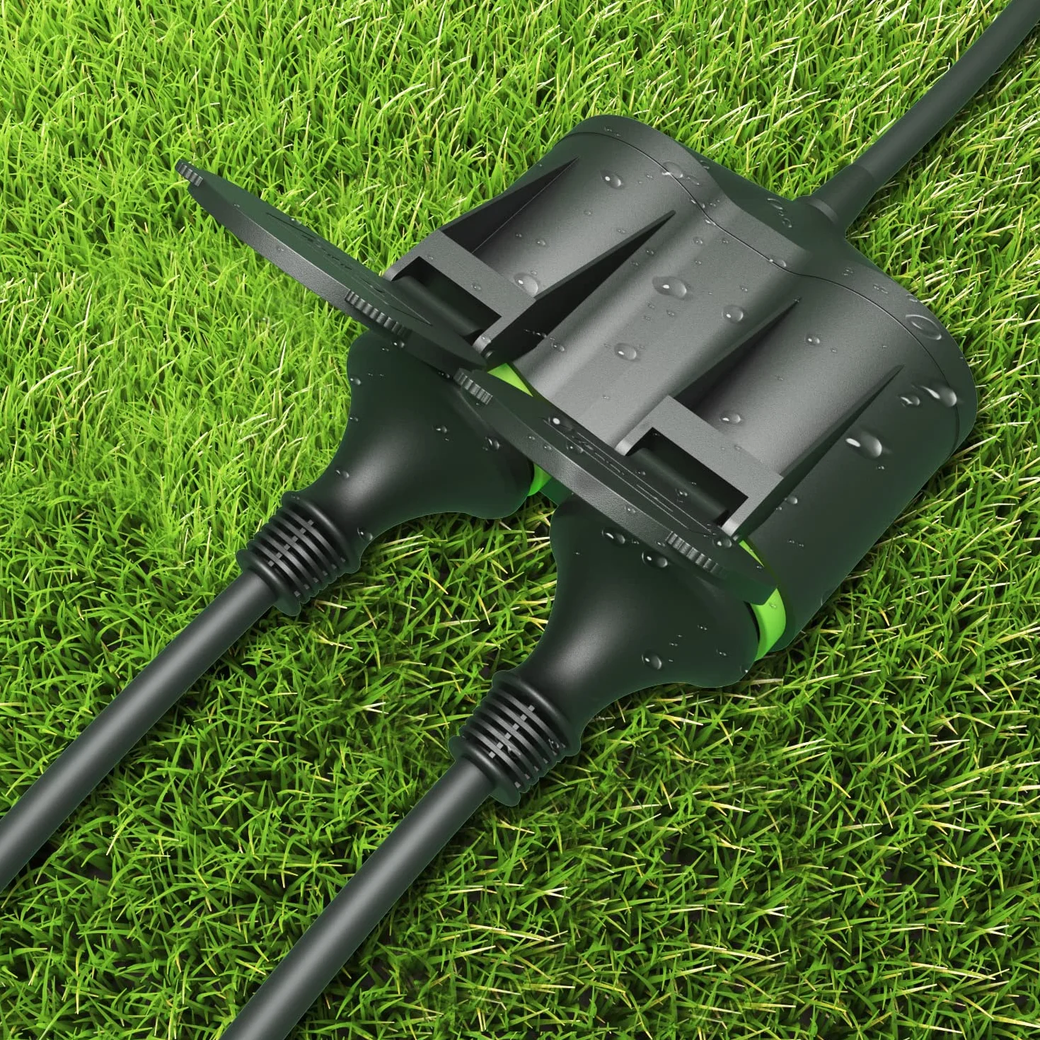 MutecPower Rallonge électrique extérieur 10m 2 Prises Schuko IP44 H05RR-F3G 1,5 mm² Noir/Vert