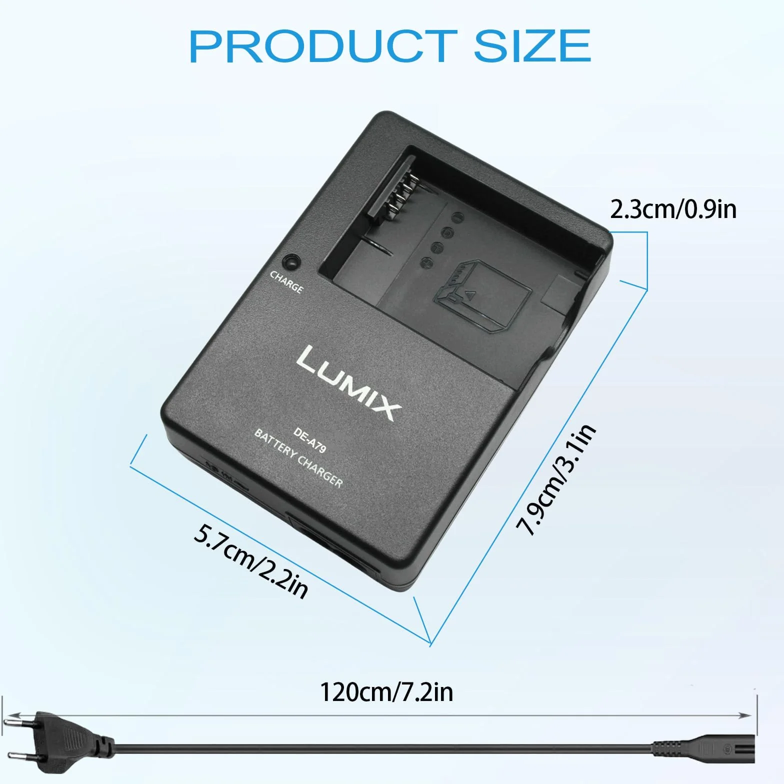 Chargeur de Batterie Compatible Panasonic Lumix DMW-BLC12 pour DC-FZ1000 II, DC-G95, DMC-GX8, DMC-FZ200, DMC-FZ300, DMC-FZ1000, DMC-FZ2500, DMC-G7 HS avec Câble AC 120cm
