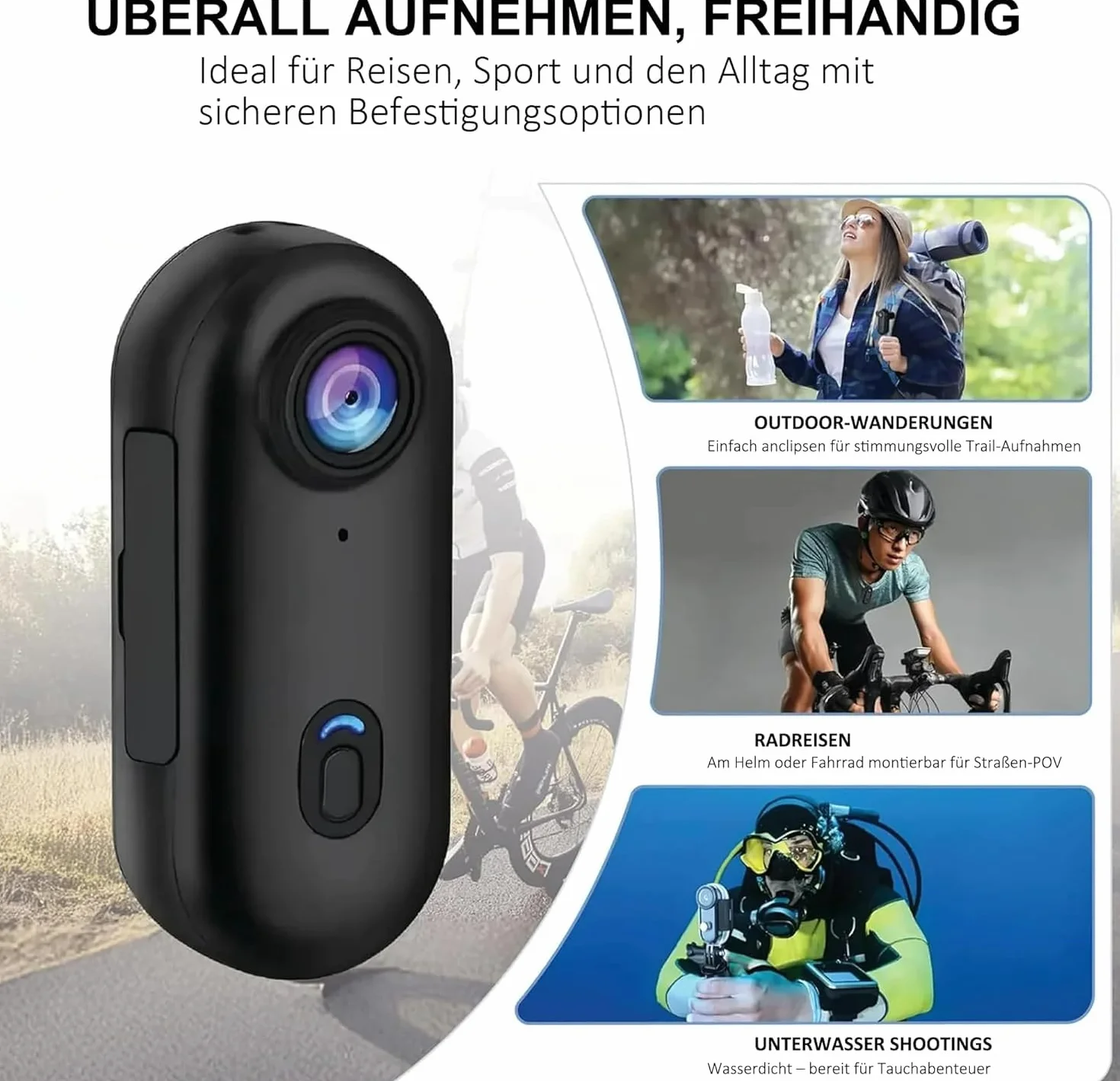Caméra Action WiFi 4K Mini Sportive POV 170° Étanche Aimant Action Cam pour Cyclisme Pêche Moto Vlog