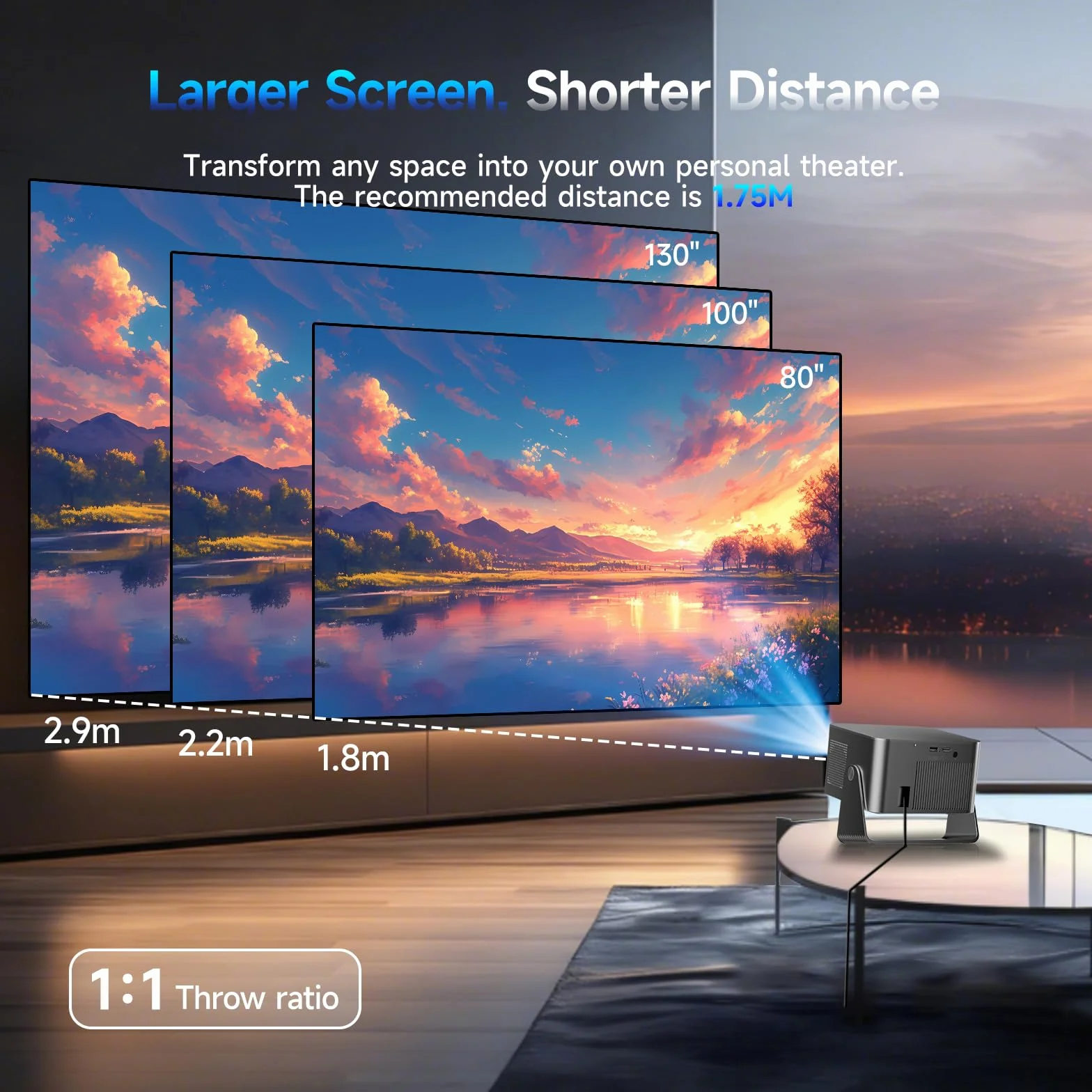 Videoprojecteur 4K HY350GT, 650 ANSI, Autofocus, Correction Trapézoïdale Automatique, 15W Dolby Audio, WiFi 5, BT5.1