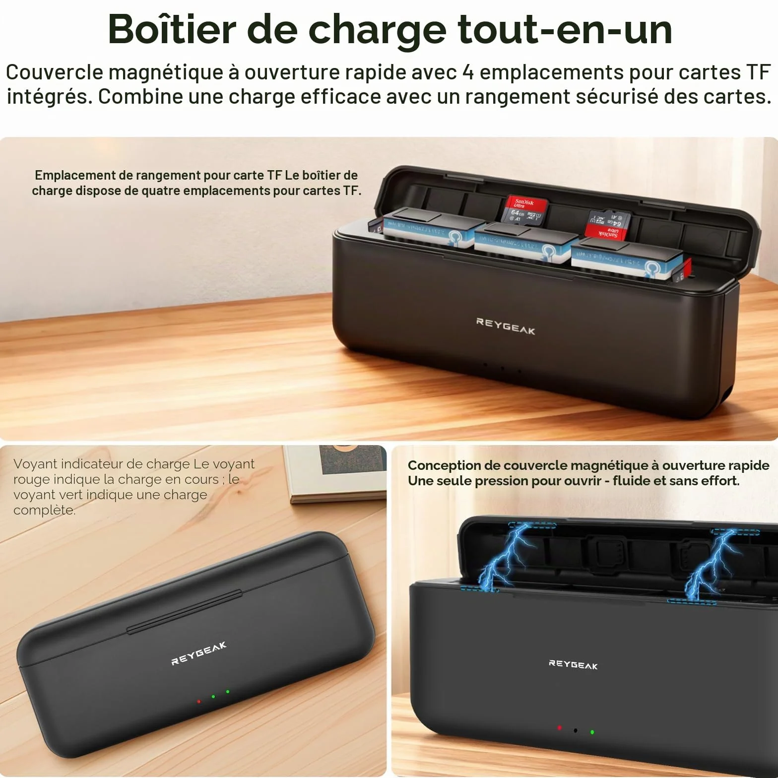 REYGEAK Batterie et Chargeur pour DJI Osmo Action 6/5/4/3, 2200mAh Chargeur Triple Accessoire