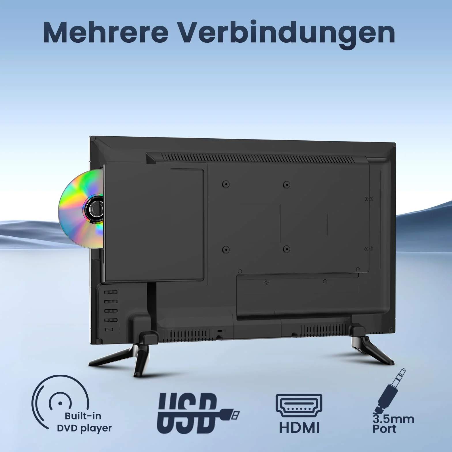 Desobry Mini téléviseur 22 Pouces 1080p Lecteur DVD intégré Tuner DVB-T2 HDMI USB AV Combo TV-DVD 12 V Camping-Car
