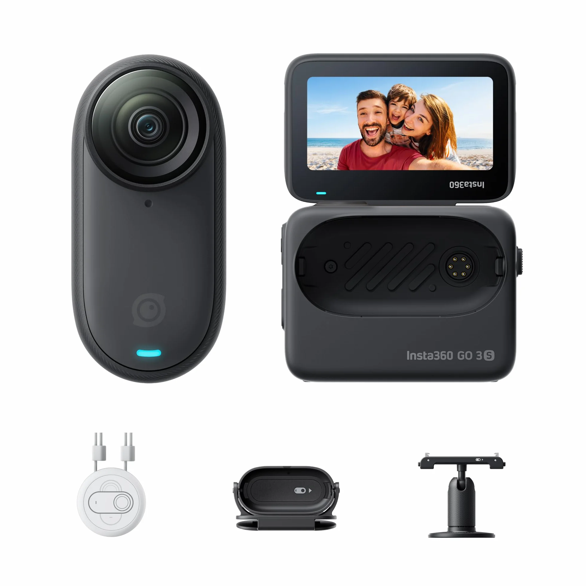 Insta360 GO 3S Noir Minuit 128GB Caméra de Vlog 4K POV Mains Libres Stabilisation 140 Min Autonomie Étanche 10m Édition IA