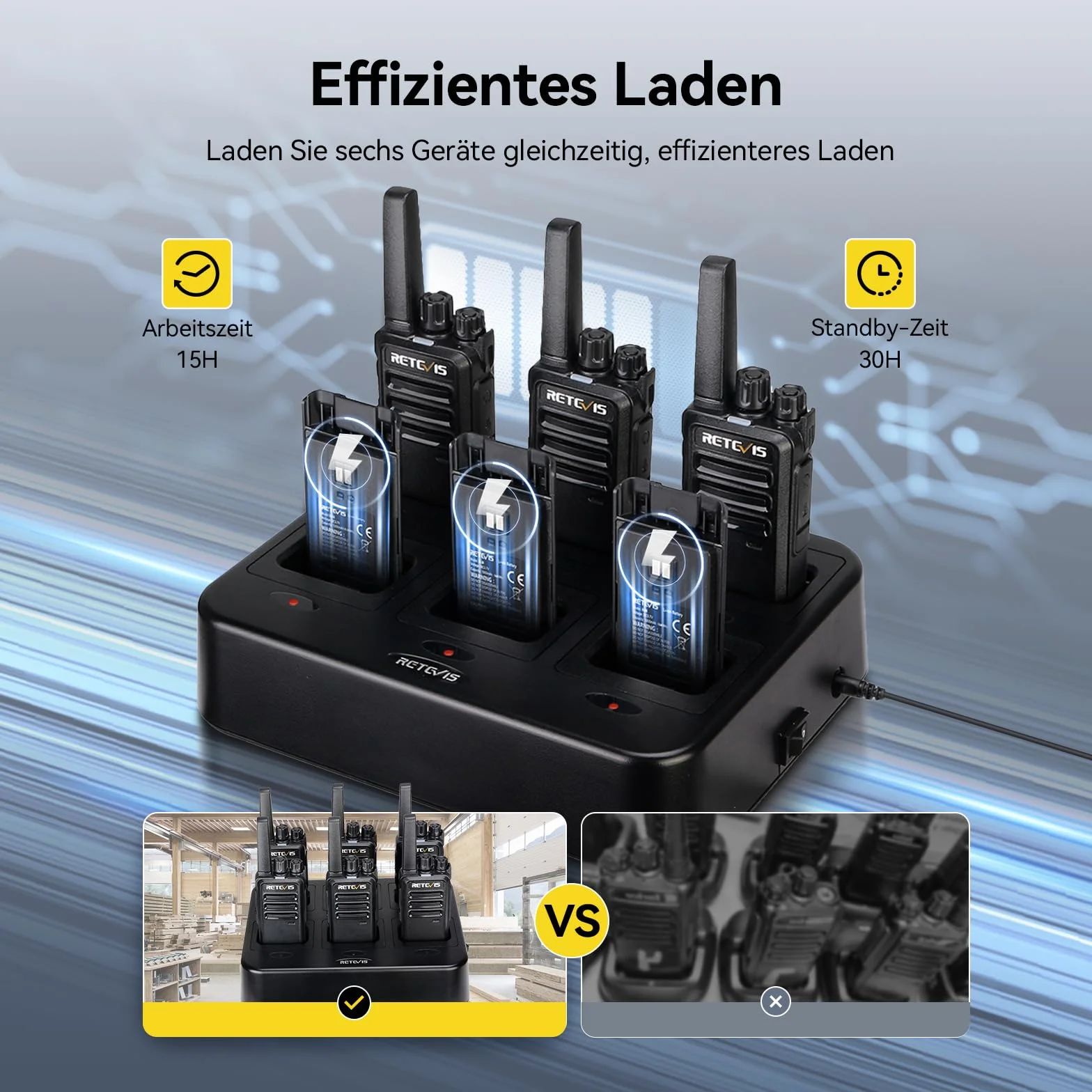 Retevis RT668 Talkie Walkie 1200 mAh VOX 6 Pièces Noir