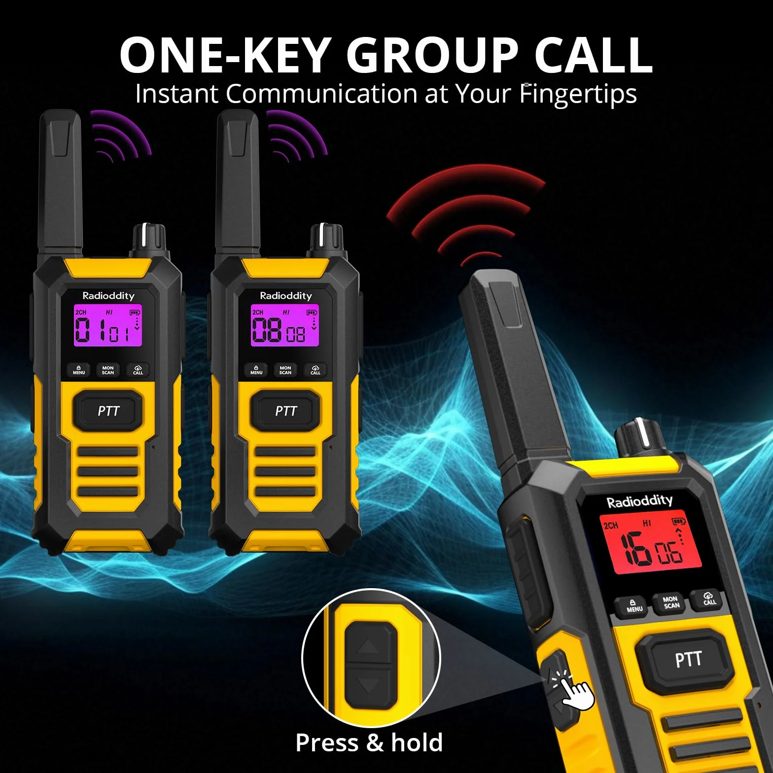 Radioddity HD-1 Talkie-Walkie IP67 étanche PMR Robustes Longue portée 4 pièces