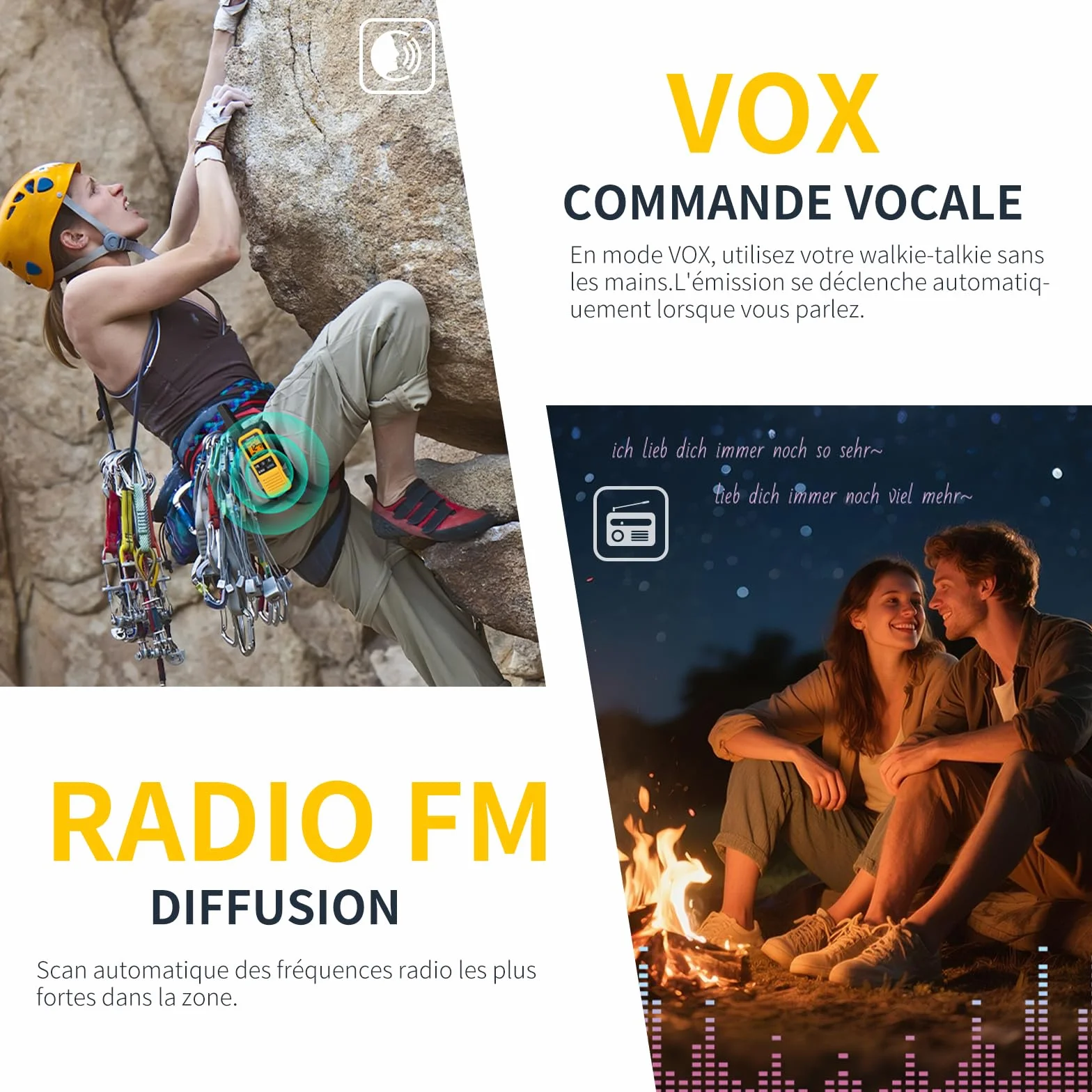 GASWEI G2Pro Talkie walkie Professionnel IP67 PMR446 Longue portée Double PTT VOX SOS Alerte Radio FM USB Chargeur 1800 mAh Lot de 2 Gelb